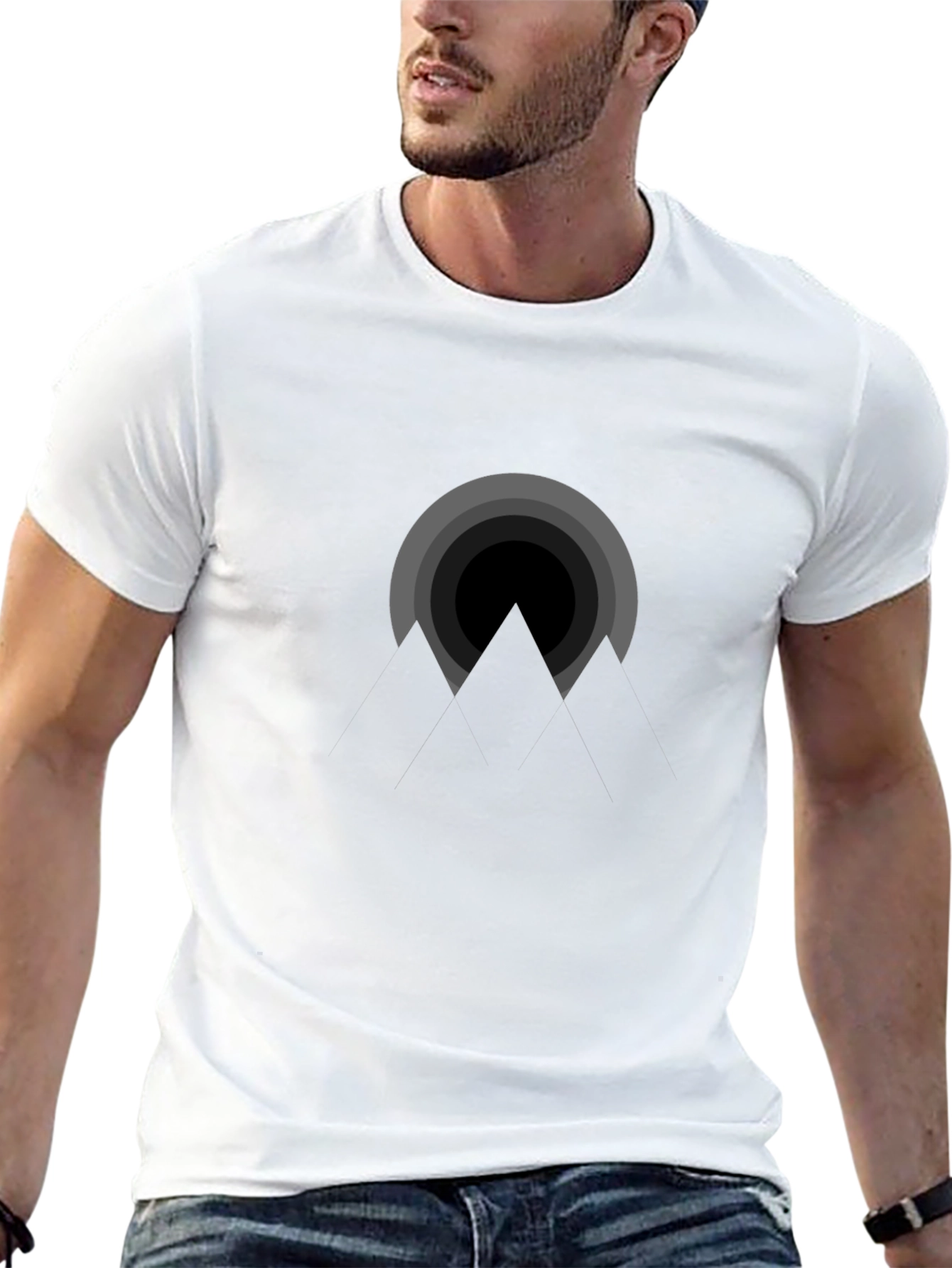 Geometric Mountain Design Black T-Shirt
