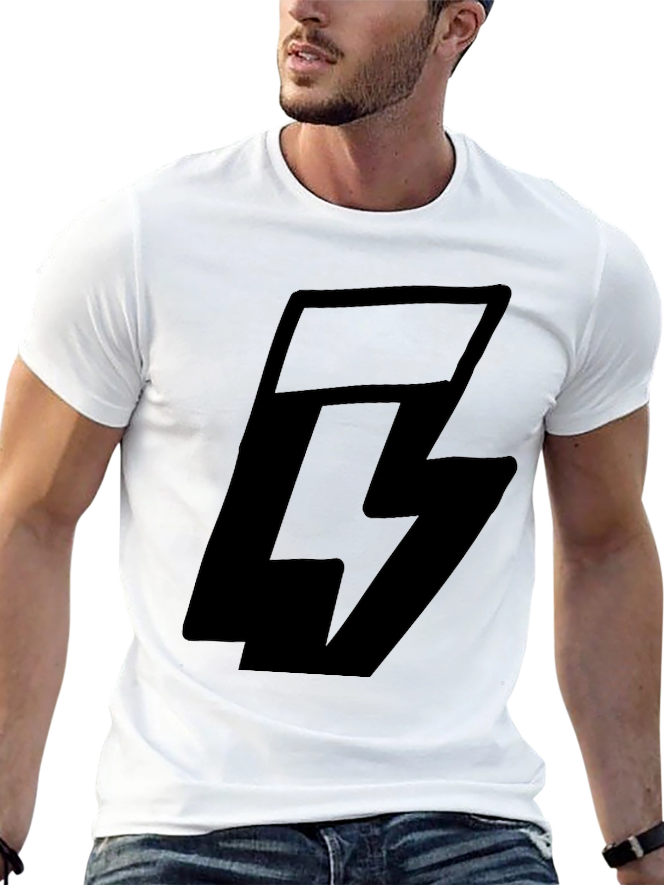 Black Graphic Tee with Lightning Bolt Logo