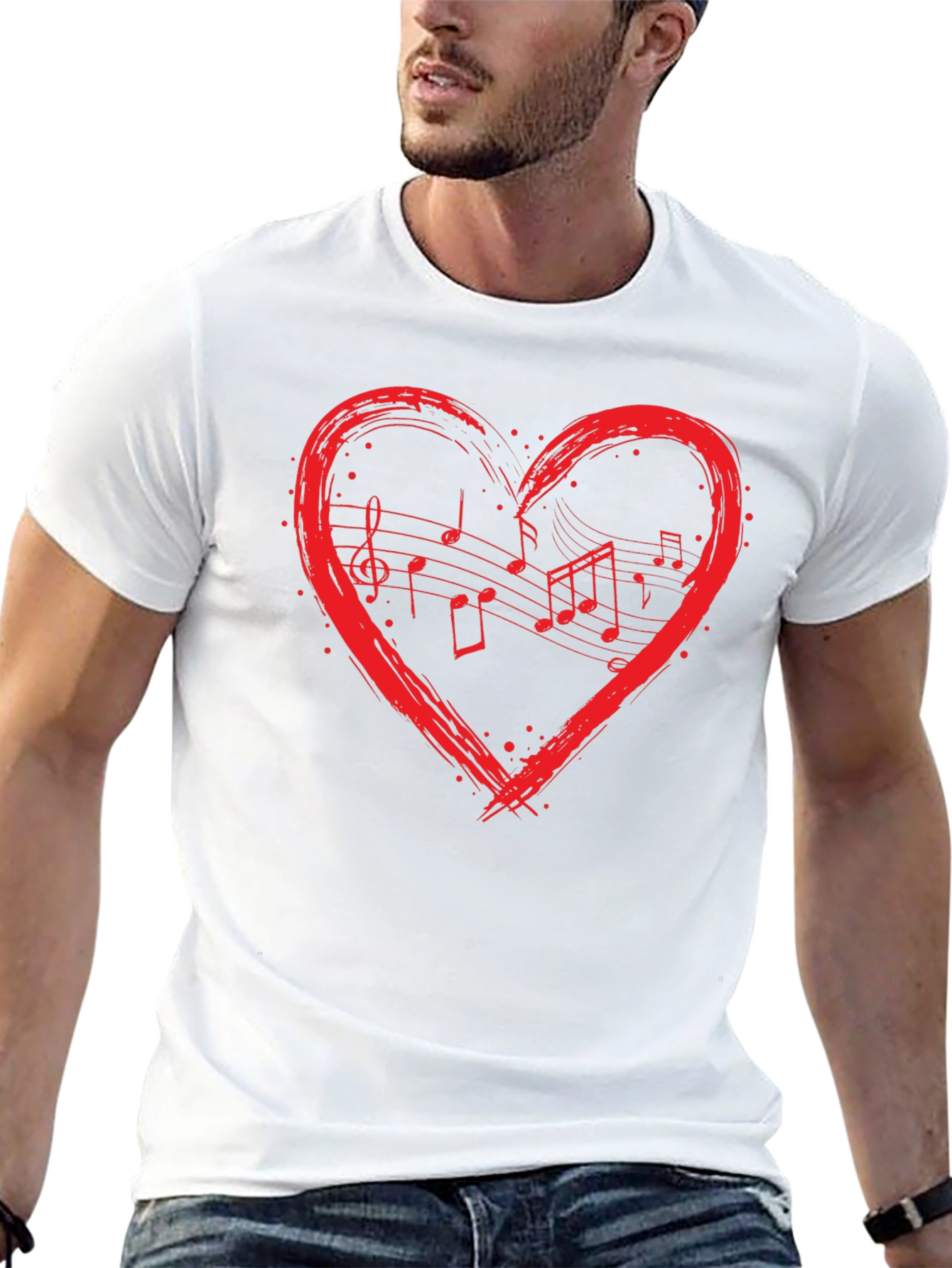 Music Heart T-Shirt - Black Crew Neck Graphic Tee