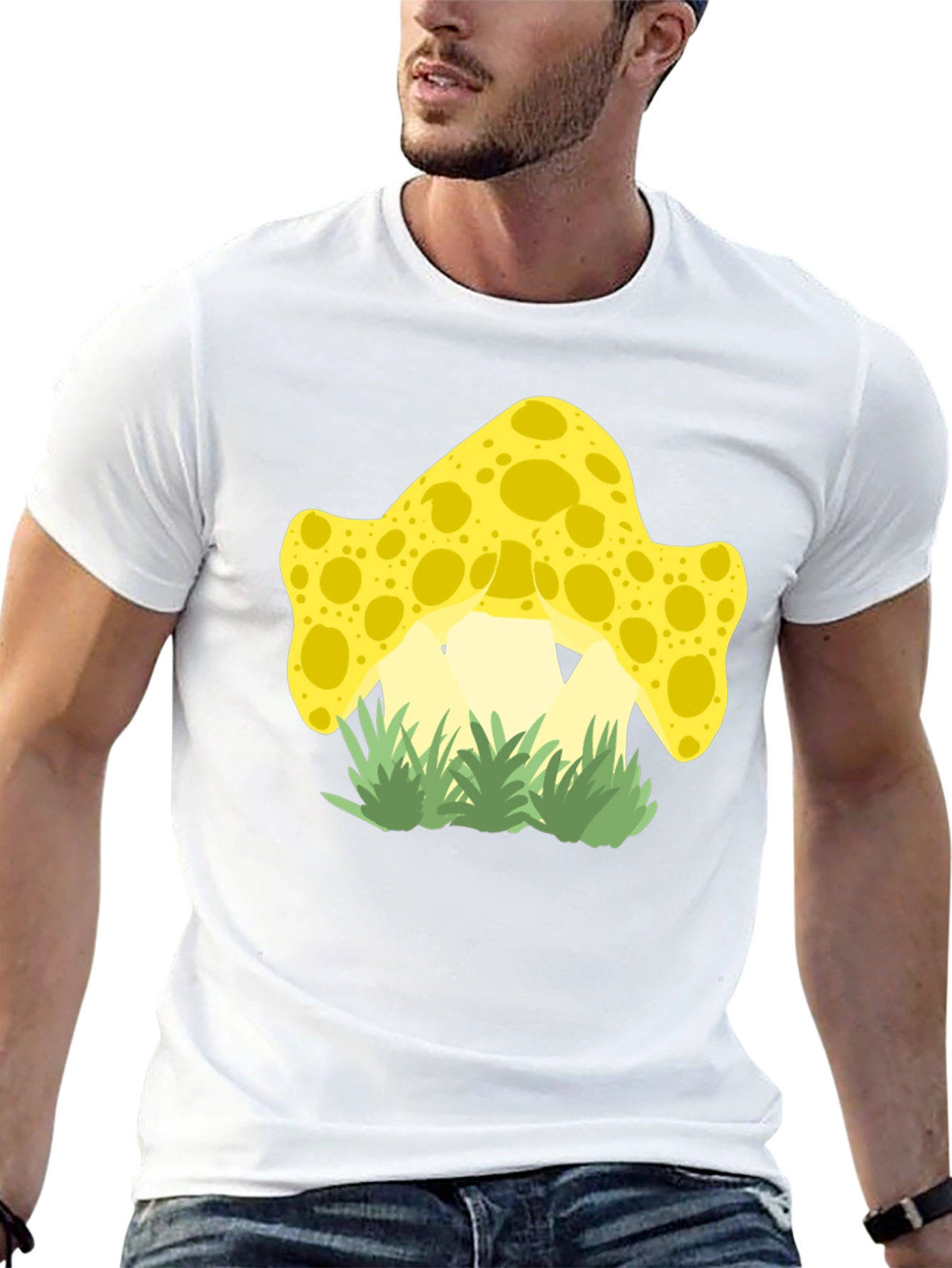 Funky Mushroom Graphic Tee - Black Cotton Shirt