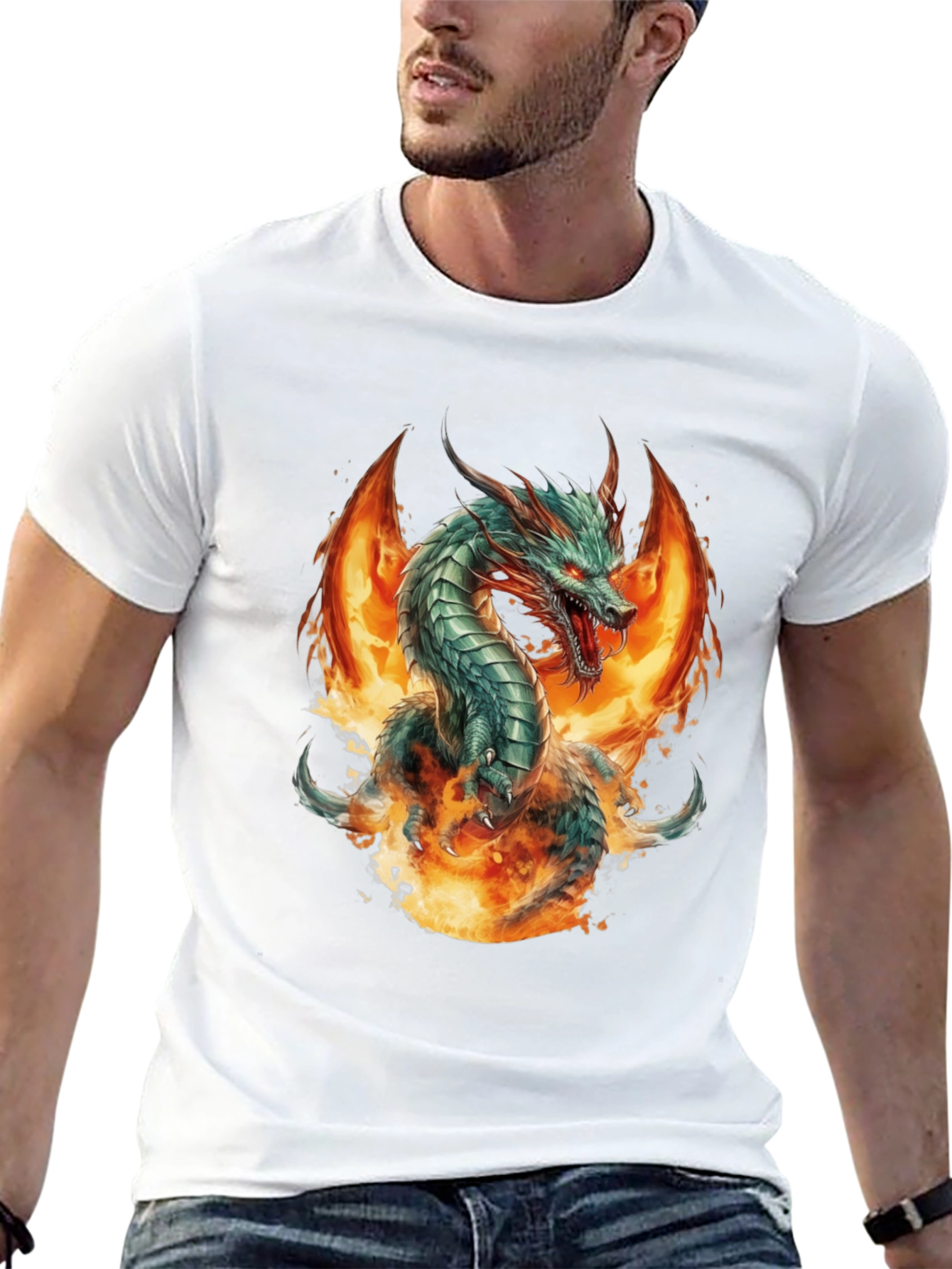 Fiery Dragon Graphic Tee - Bold Black Cotton Shirt