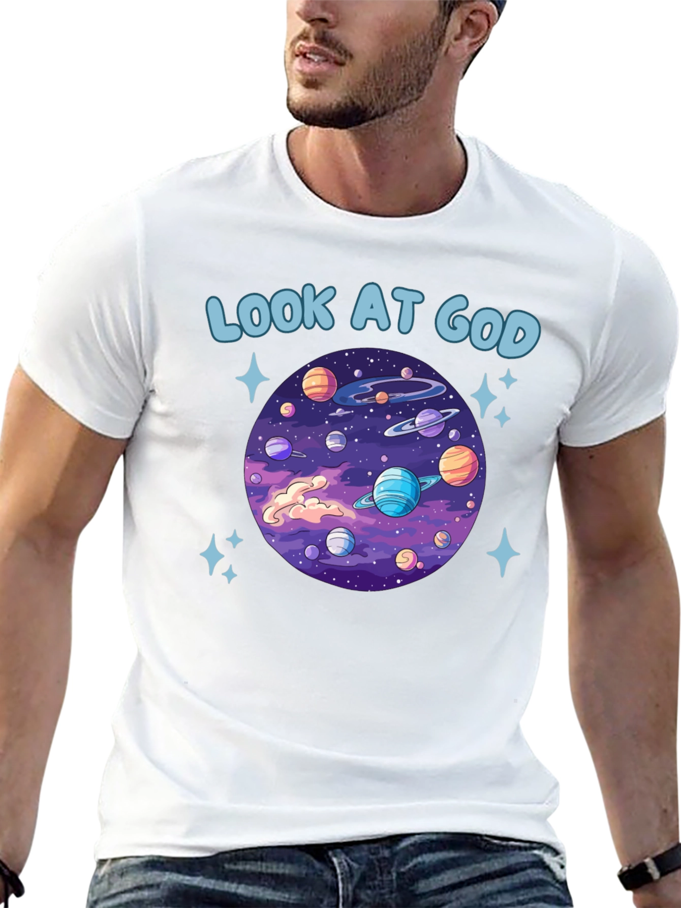 Look at God Planets Graphic Black T-Shirt