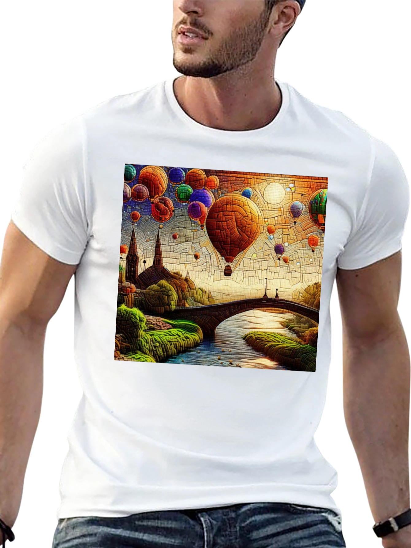 Hot Air Balloon T-Shirt: Artistic Landscape Design