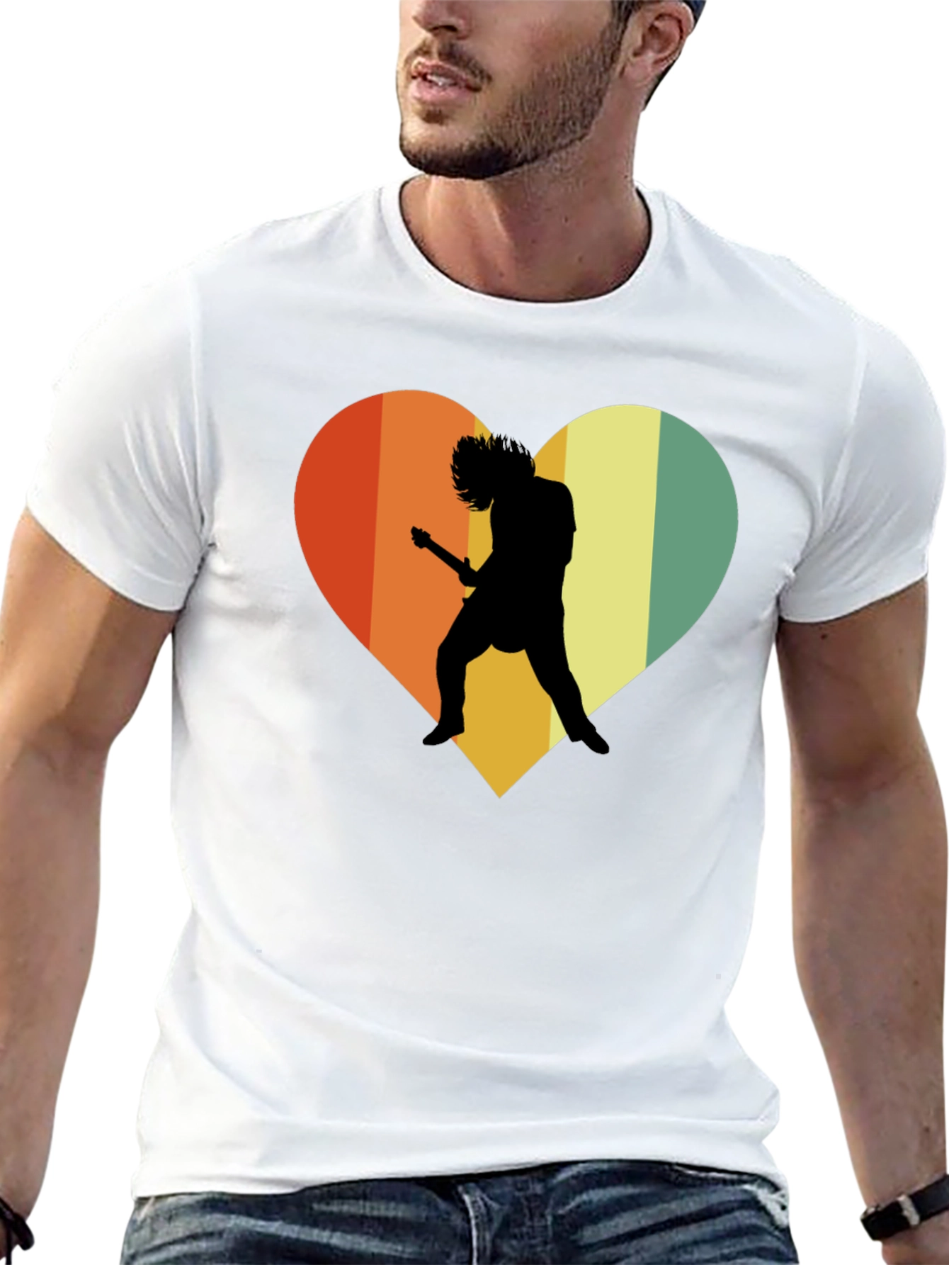 Retro Rock Guitar Heart Graphic Tee