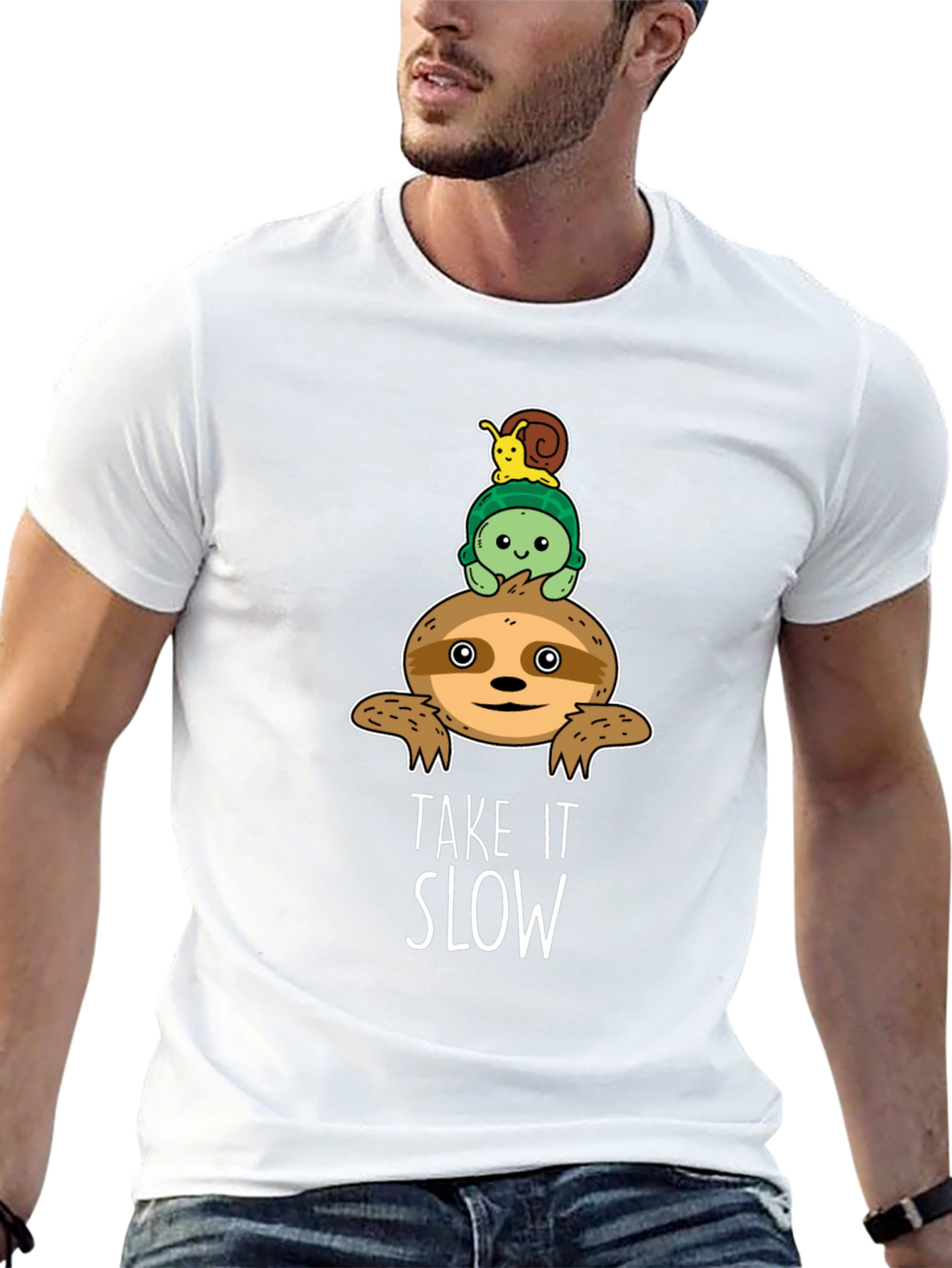 Take It Slow Sloth Turtle and Snail Graphic T-Shirt