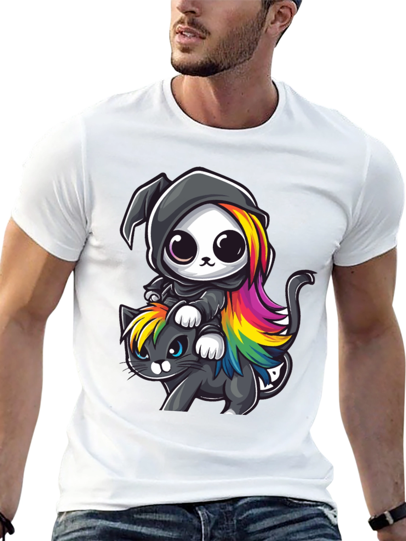 Cute Grim Reaper Cat Ride T-Shirt