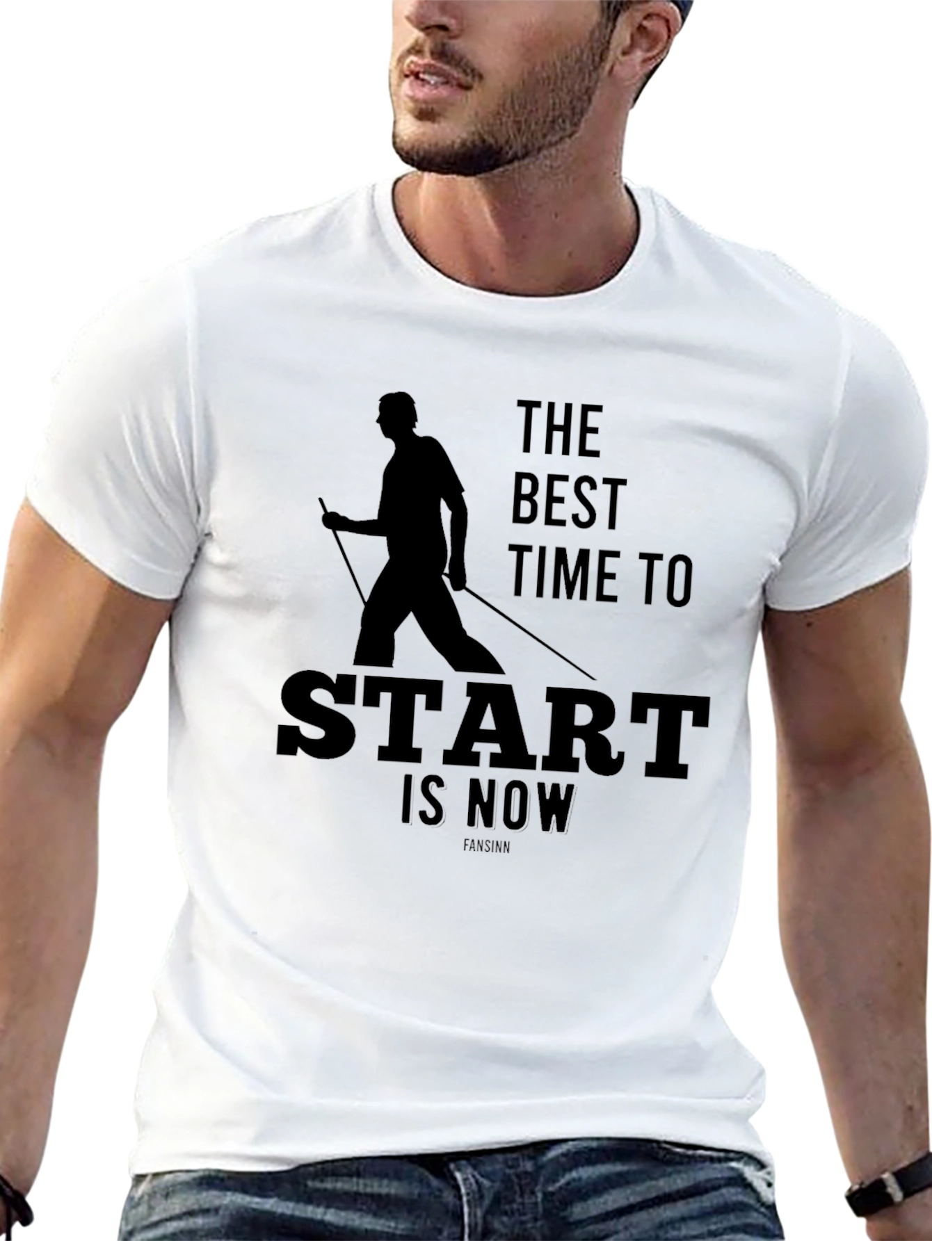 Motivational Black T-Shirt: Start Now Nordic Walker