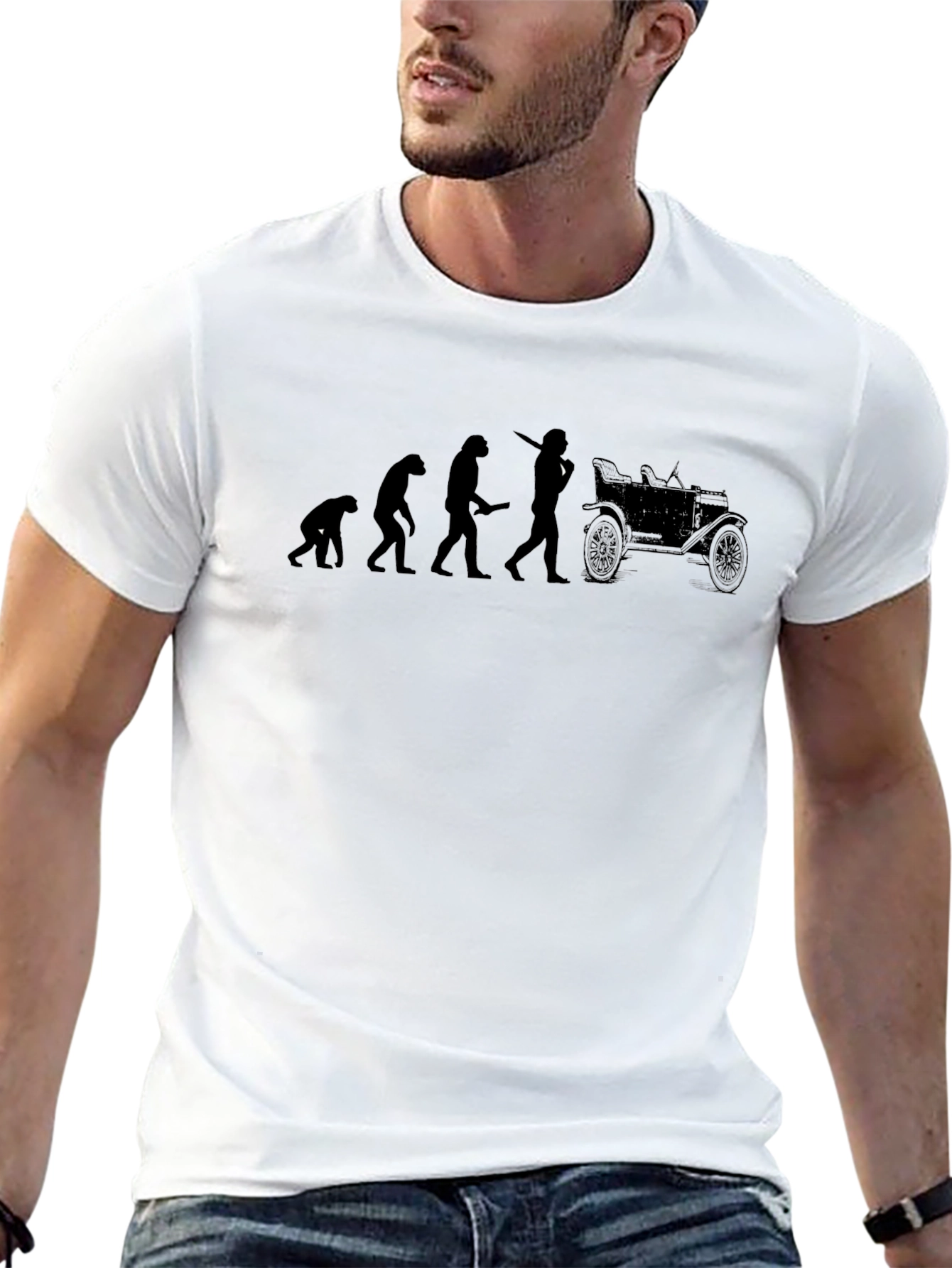 Evolution of Man Car Black T-Shirt