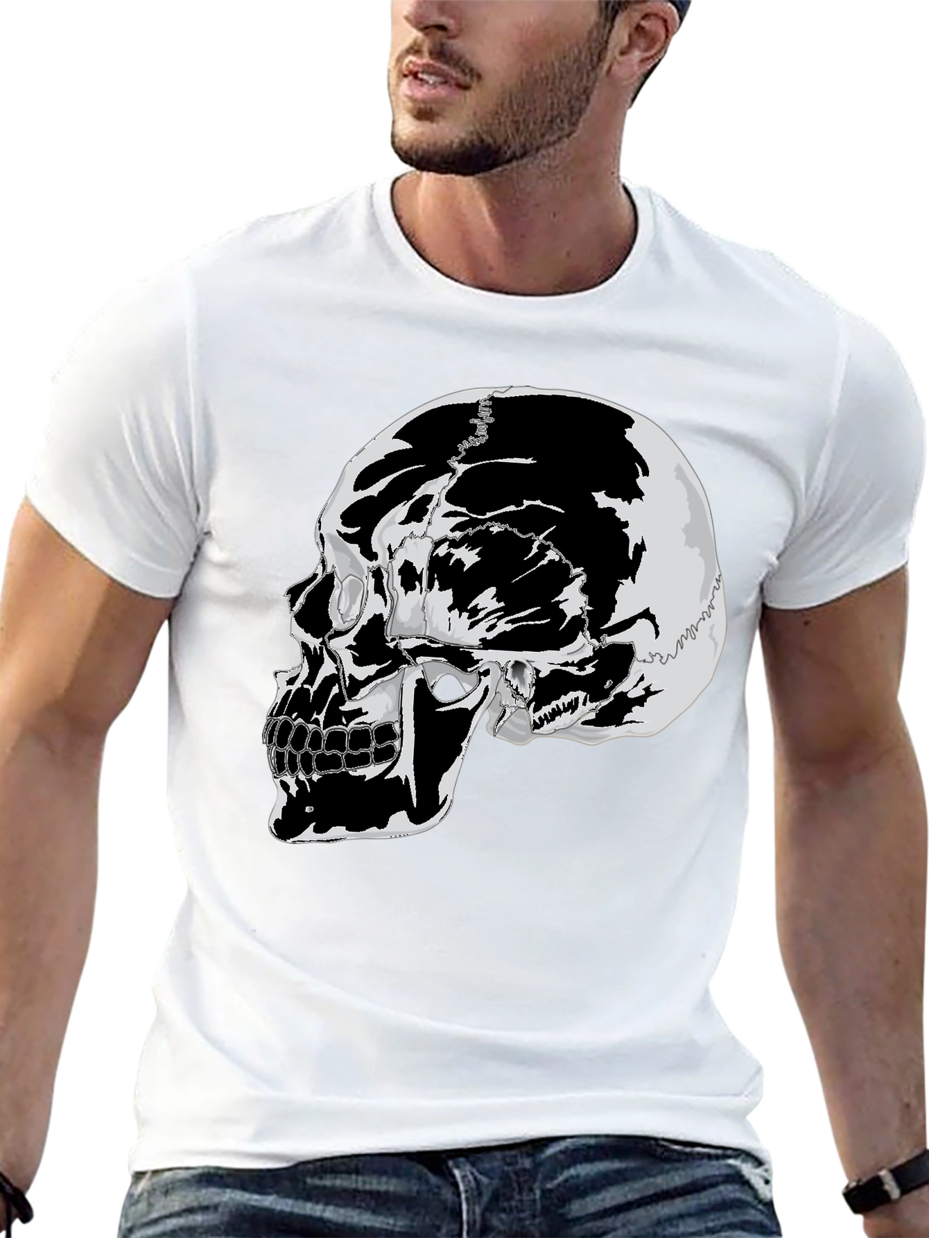 Skull Graphic Tee - Black Cotton T-Shirt