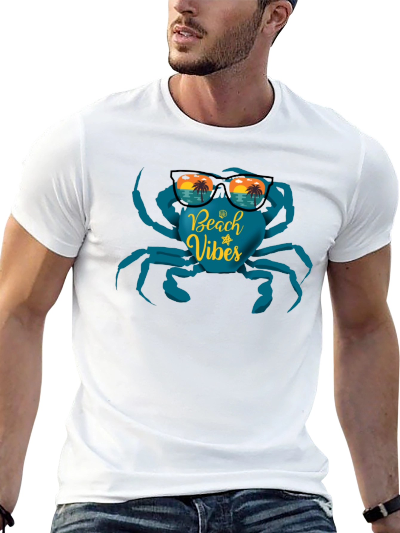 Beach Vibes Crab Graphic T-Shirt - Black