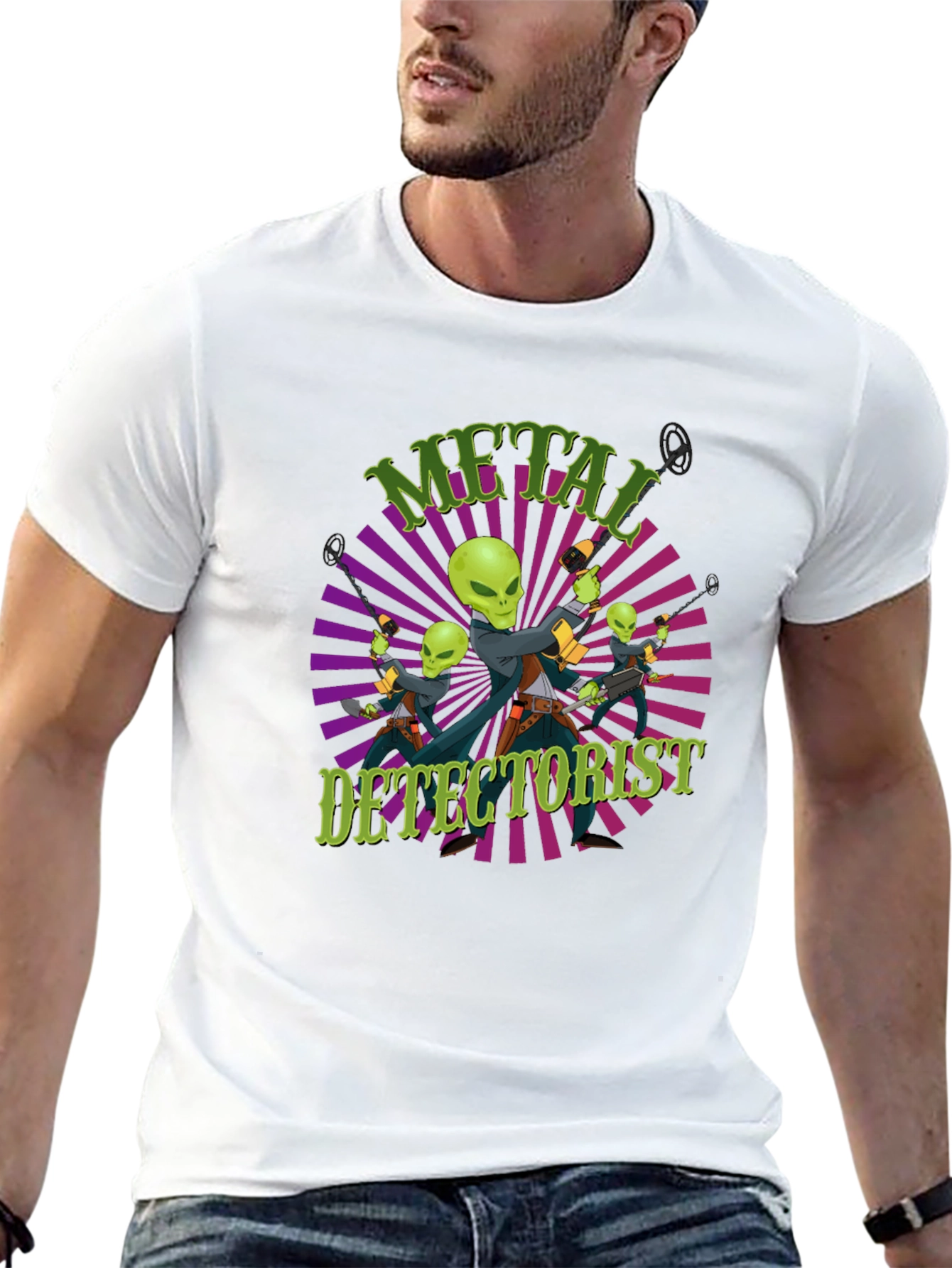 Metal Detectorist Alien Invasion Black T-Shirt