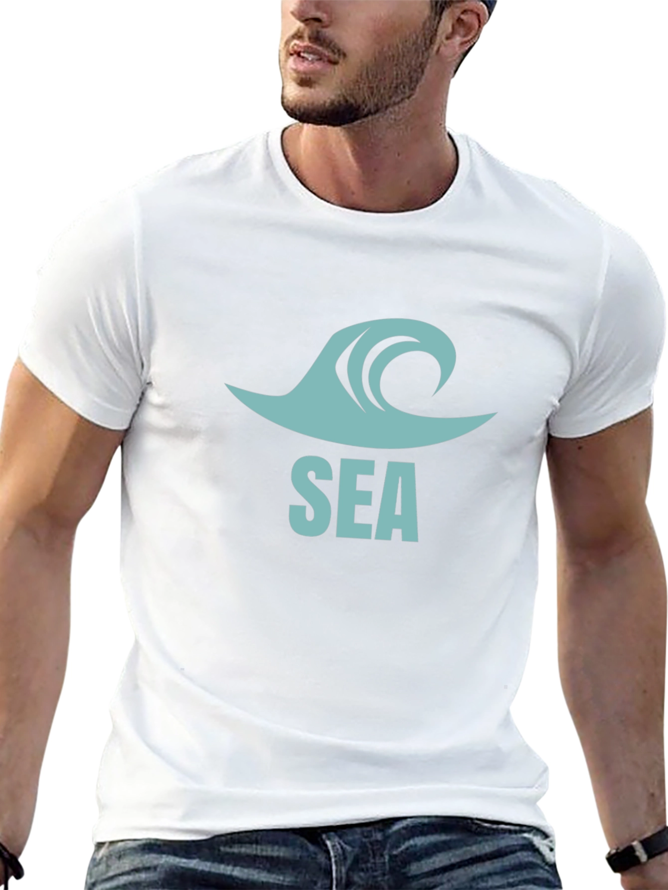 Sea Wave Graphic Tee - Casual Black T-Shirt
