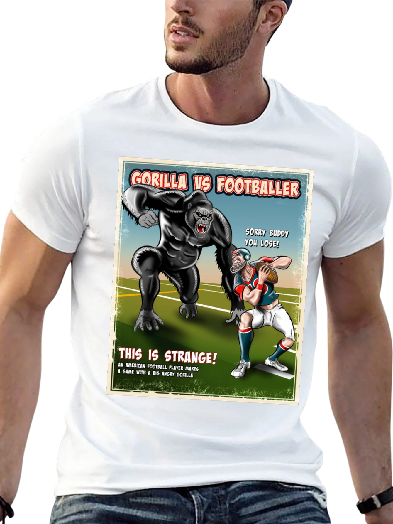 Gorilla vs Footballer T-Shirt Funny Graphic Tee