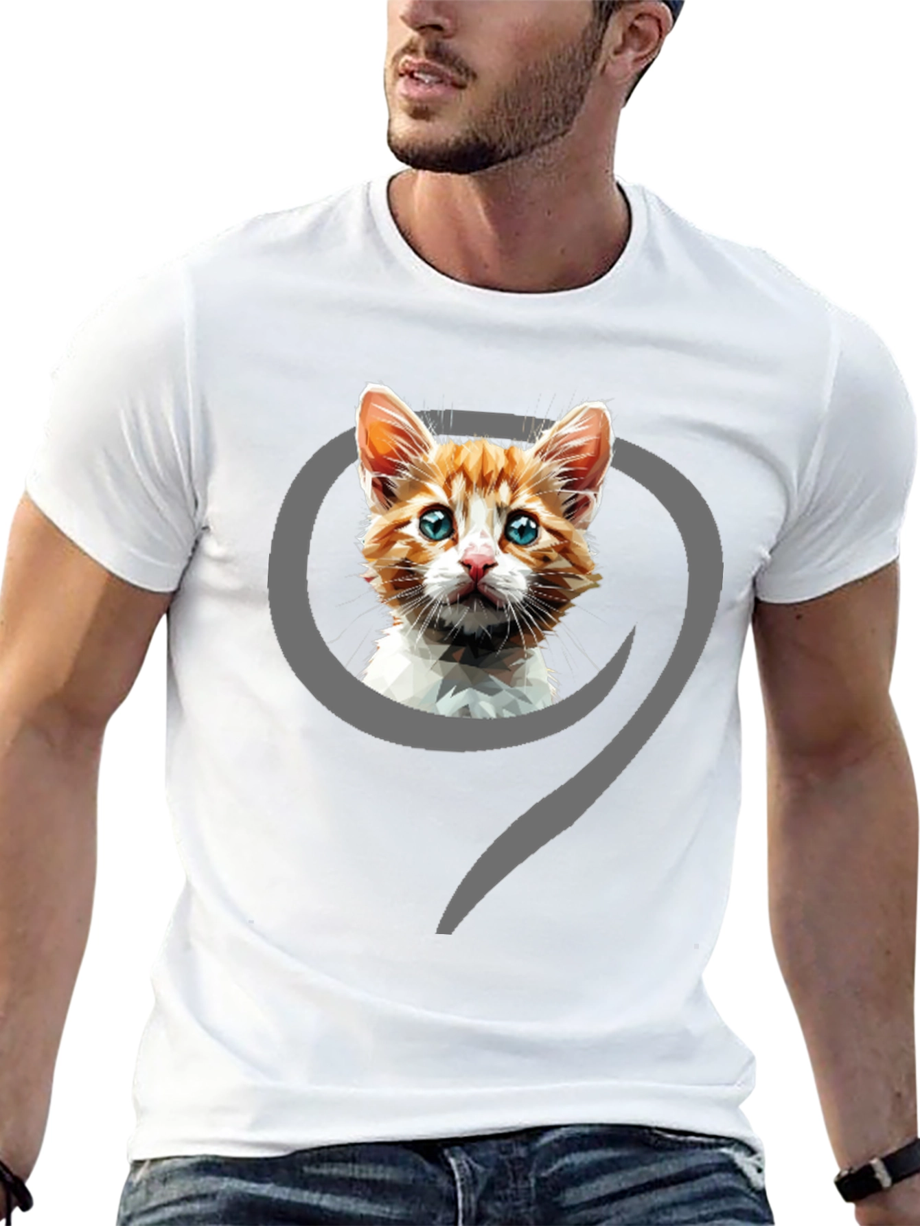 Cat Graphic Print Black T-Shirt