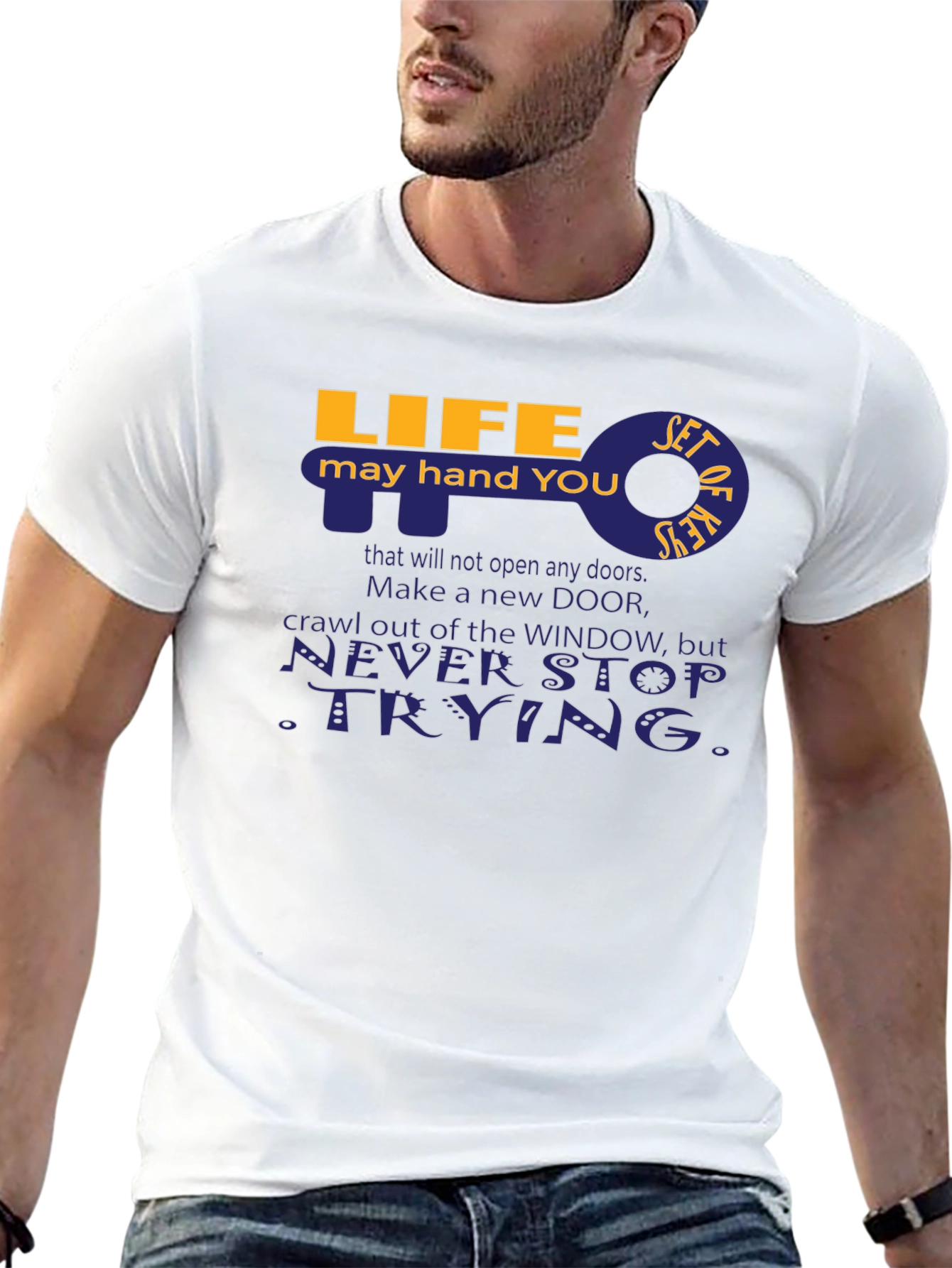 Life Key Graphic T-Shirt - Never Stop Trying