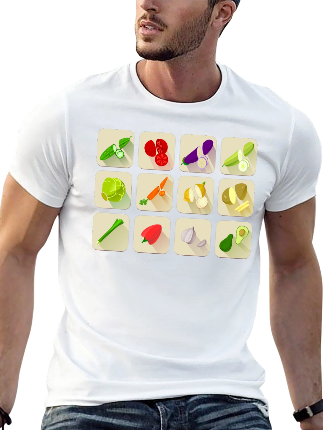 Vegetable Pattern Black T-Shirt