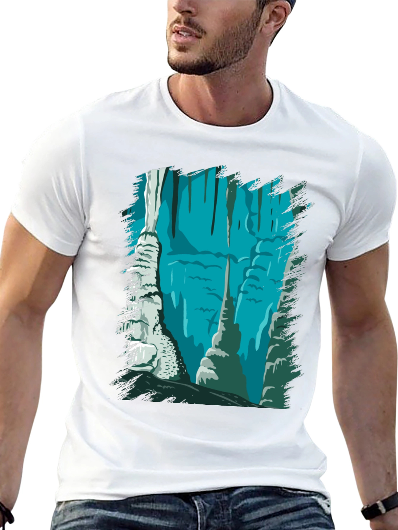 Cave Scene Graphic Tee - Black Cotton Blend