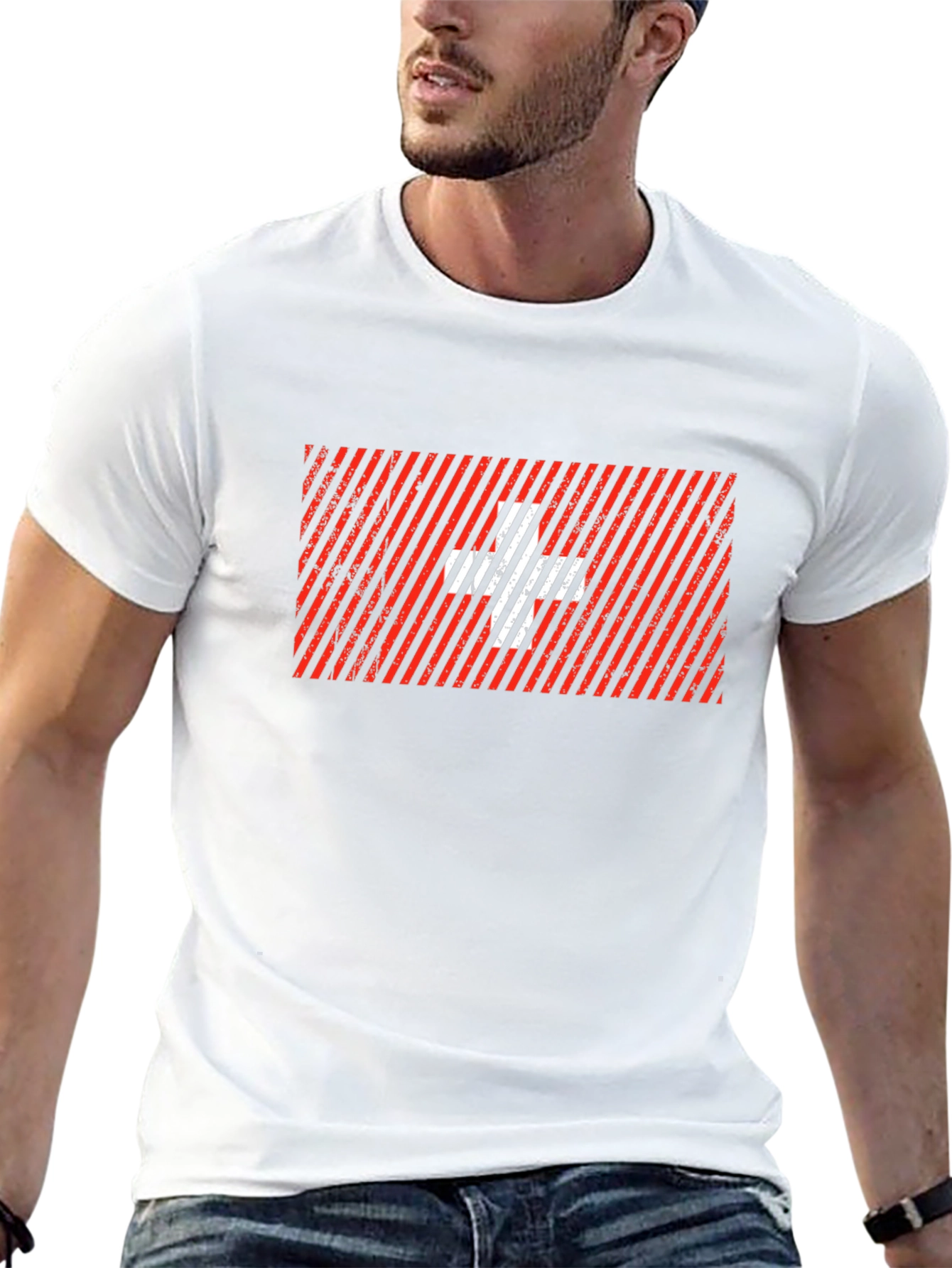 Swiss Flag Graphic Tee - Black Cotton Blend T-Shirt