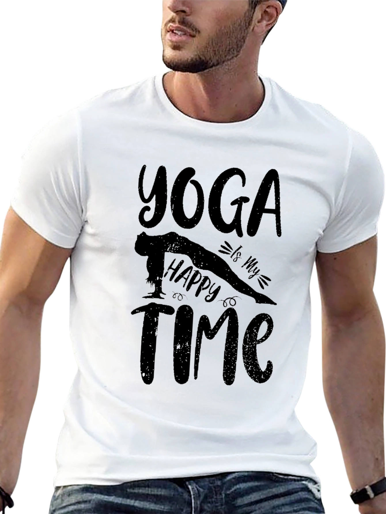 Yoga Is My Happy Time Black Graphic T-Shirt