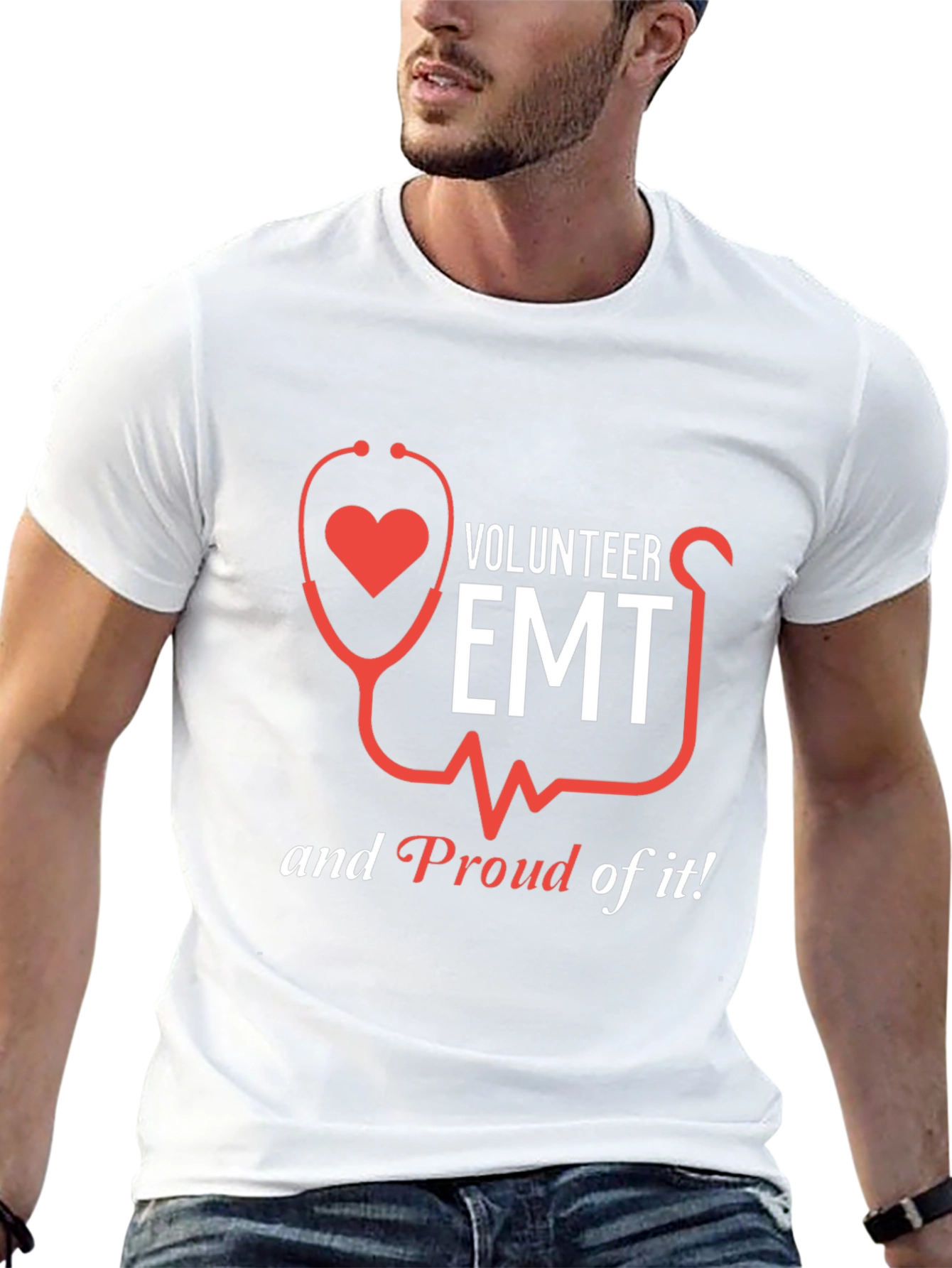 Volunteer EMT T-Shirt - Heart Stethoscope Design