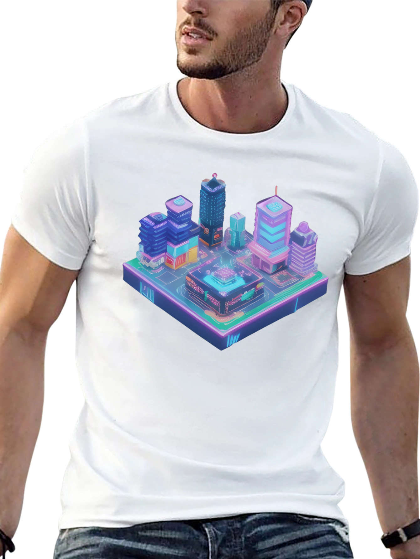 Isometric Cityscape Graphic Tee - Futuristic Urban Style