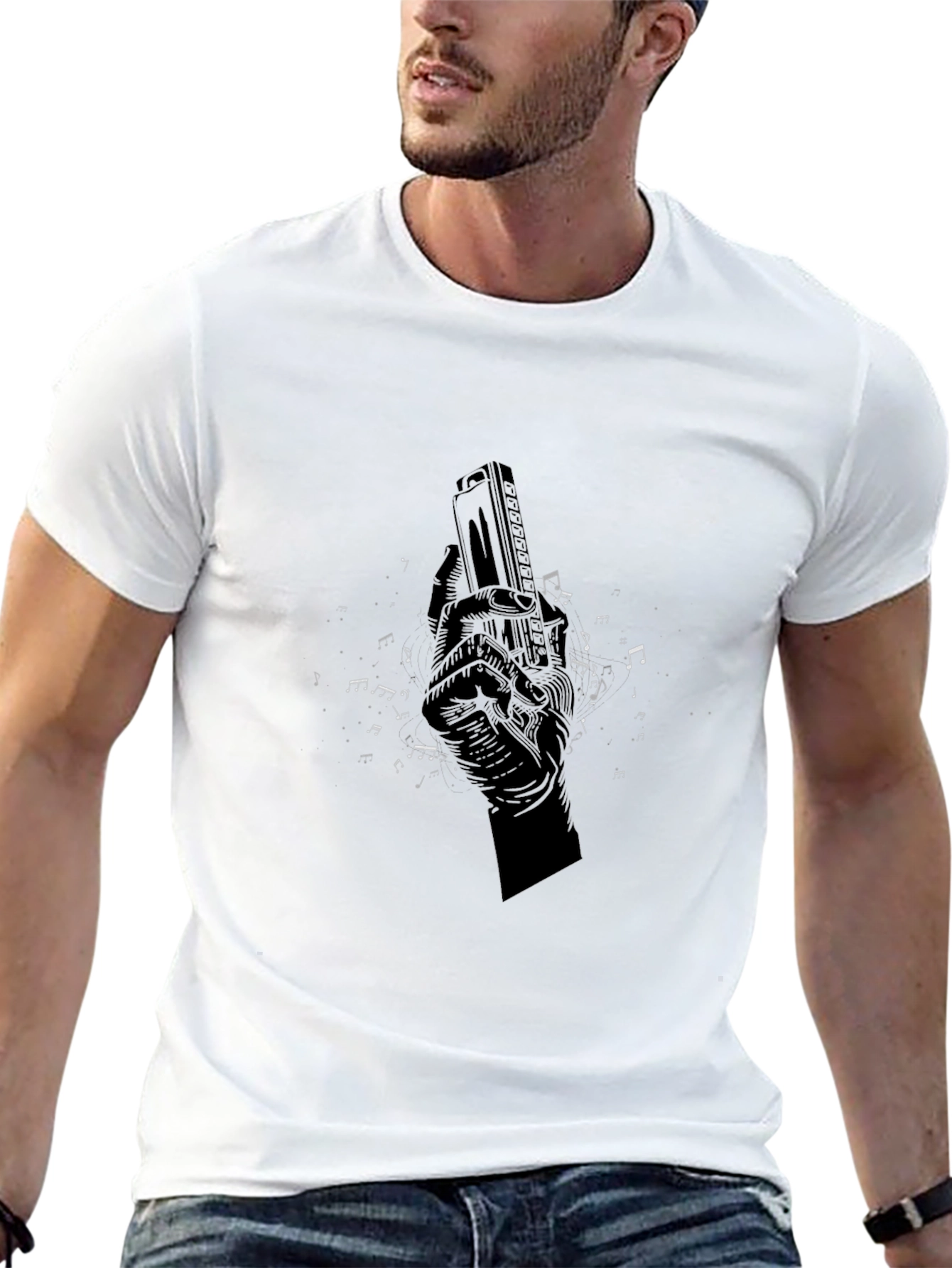 Harmonica Hand Graphic T-Shirt - Music Lover Tee