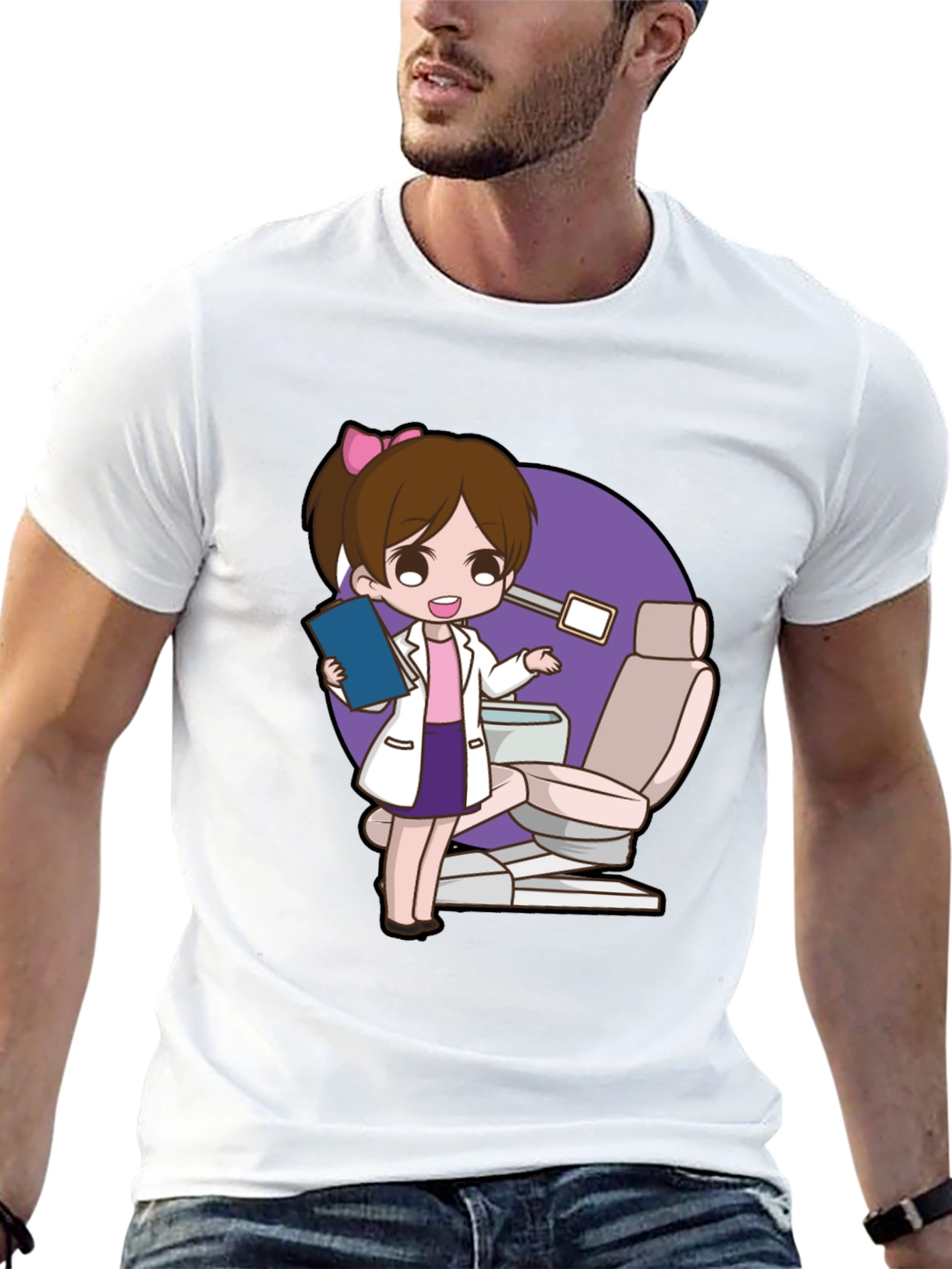 Cute Dentist Cartoon Graphic Tee - Black T-Shirt