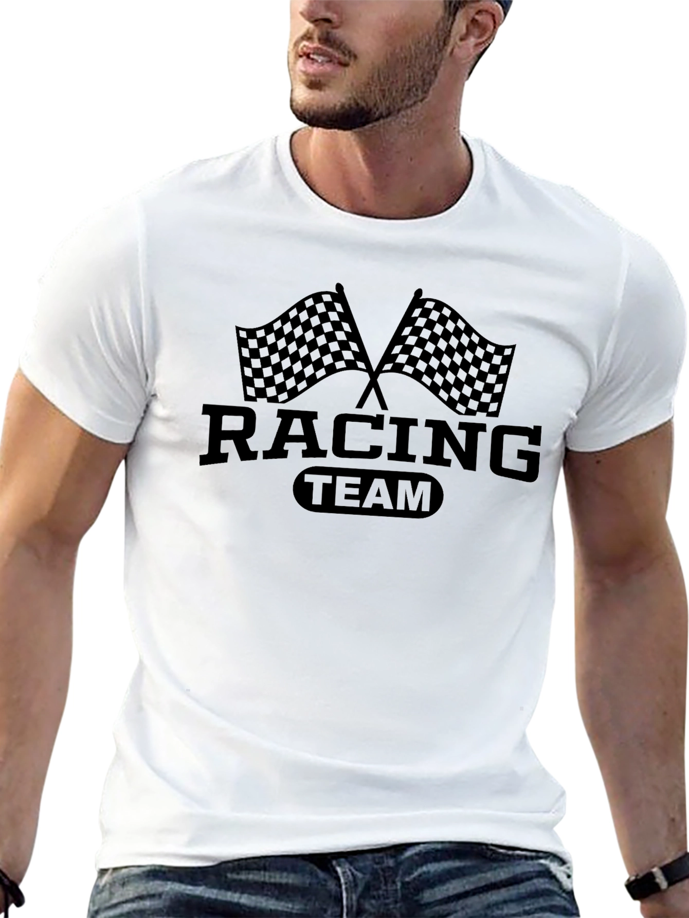 Racing Team Checkered Flags Graphic T-Shirt