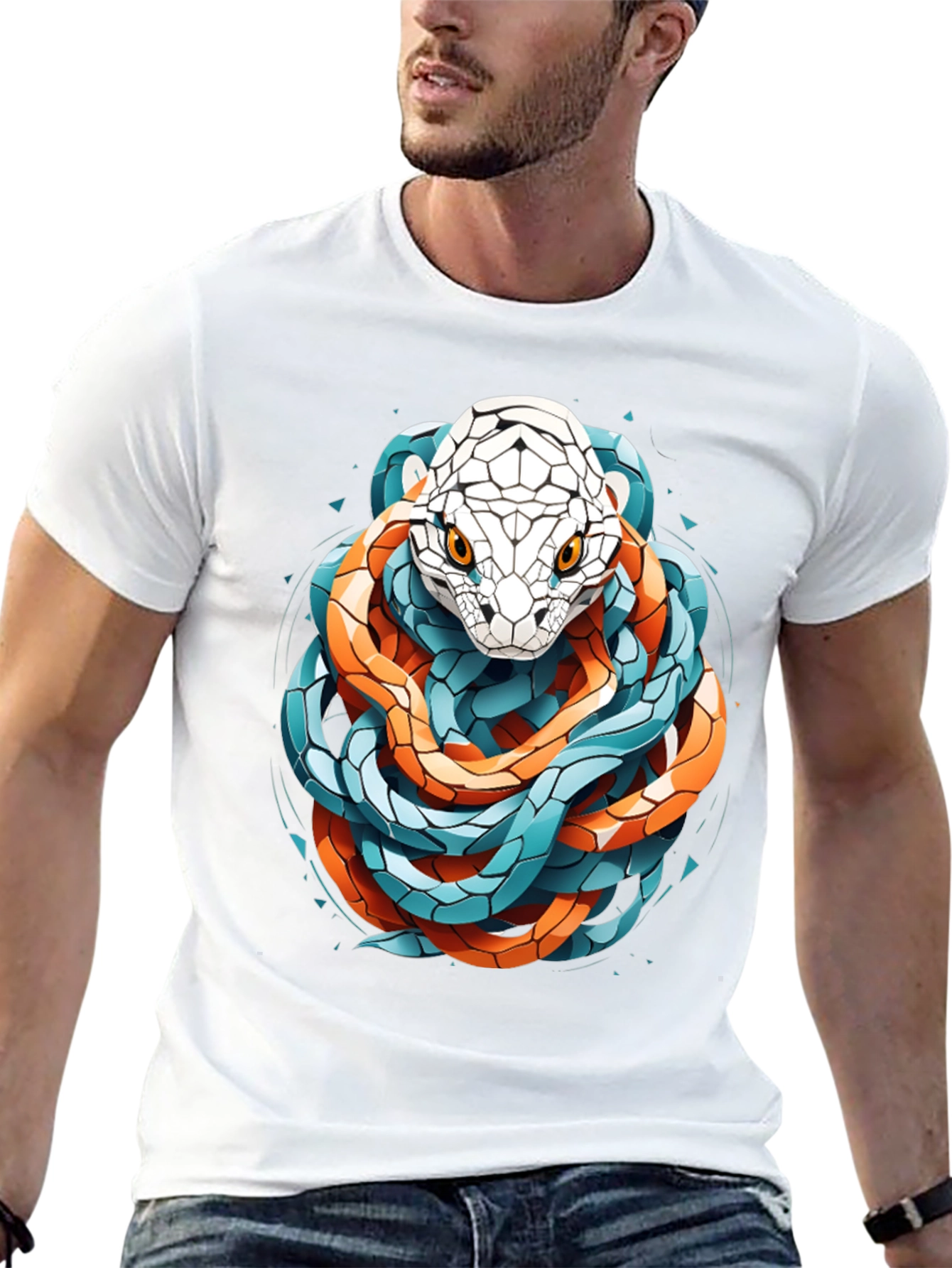 Geometric Snake Graphic Tee - Stylish and Bold
