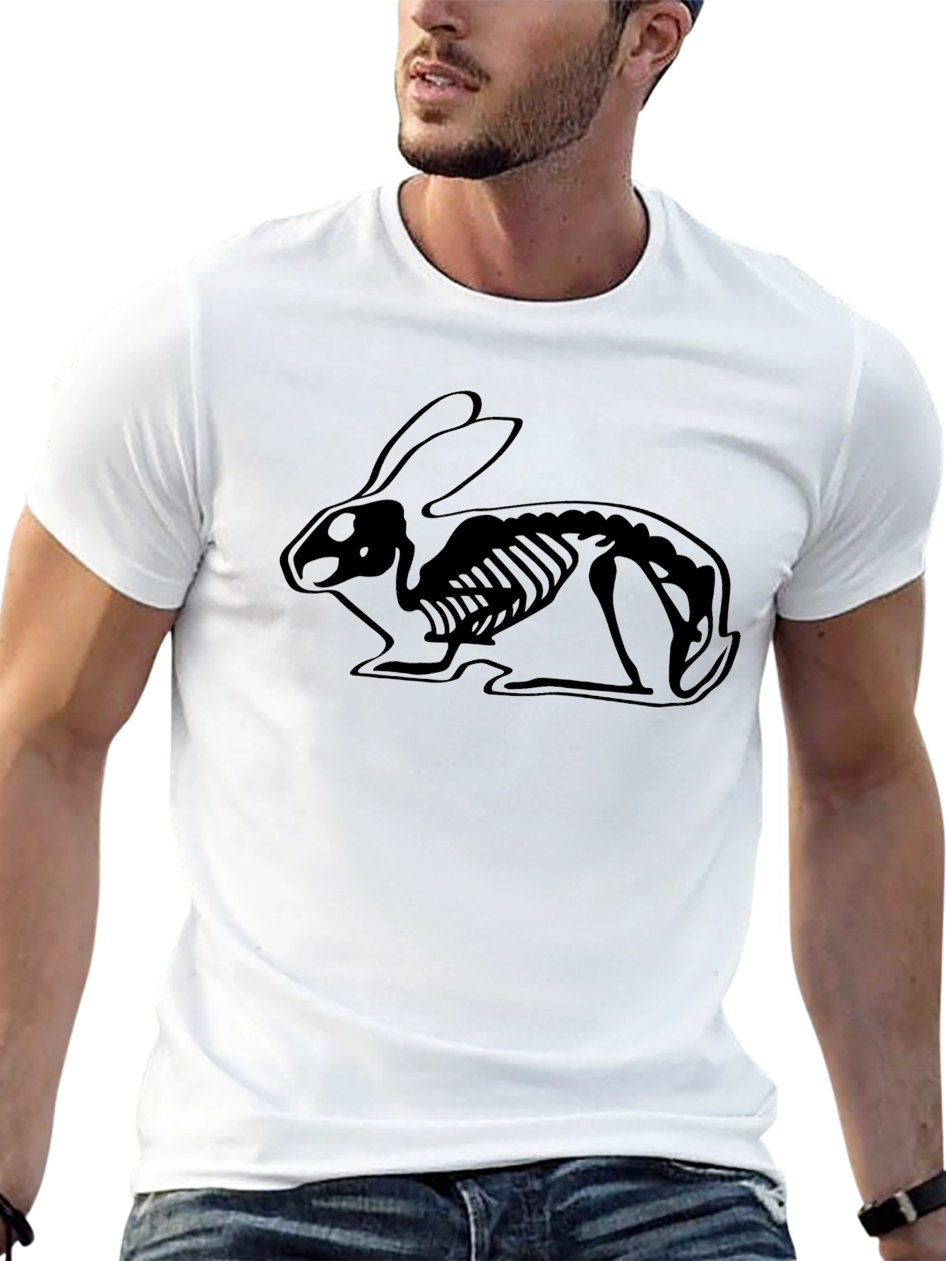 Rabbit Skeleton Graphic Black Tee - Unique Design