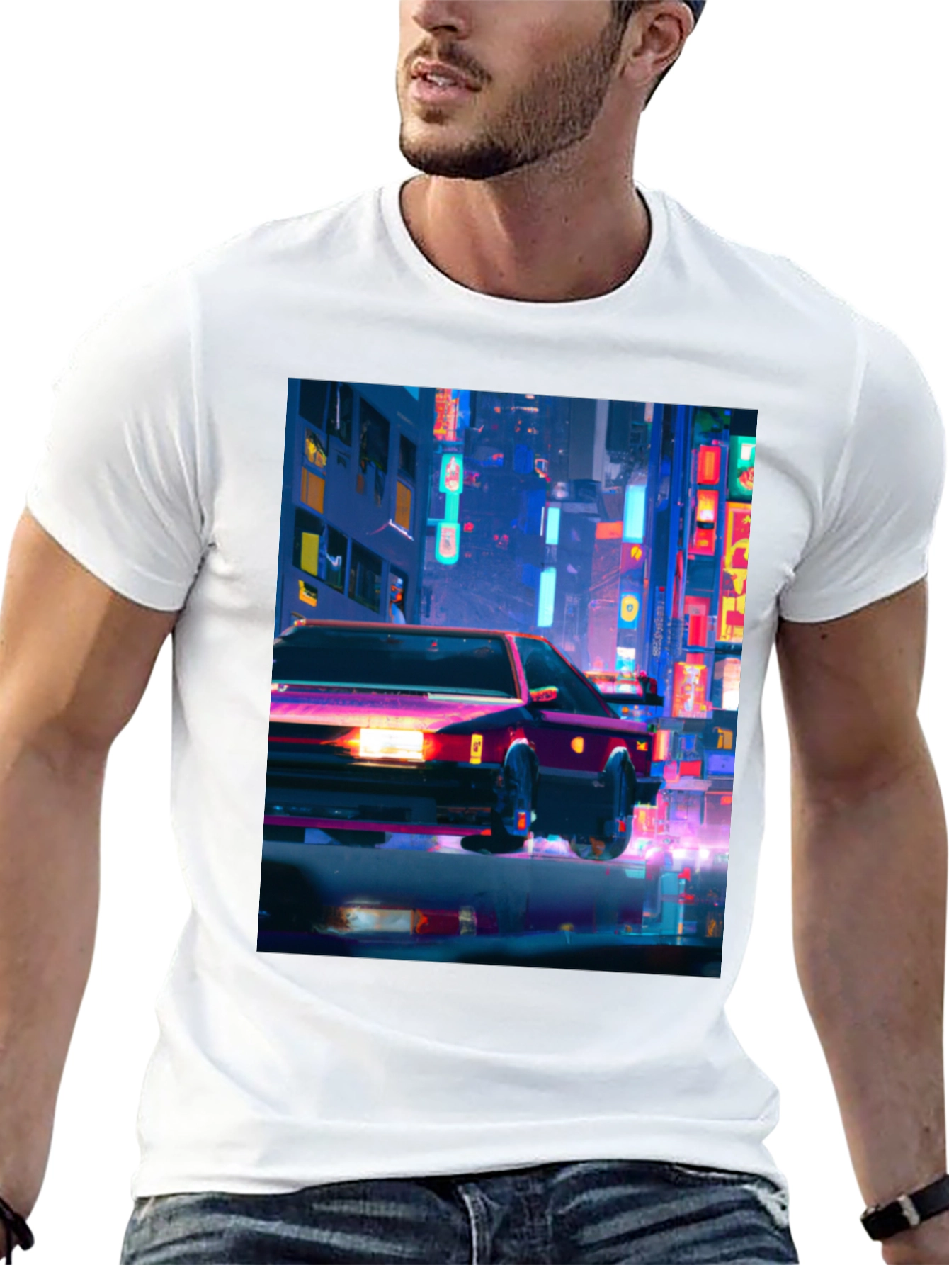Neon City Car T-Shirt - Stylish Graphic Tee