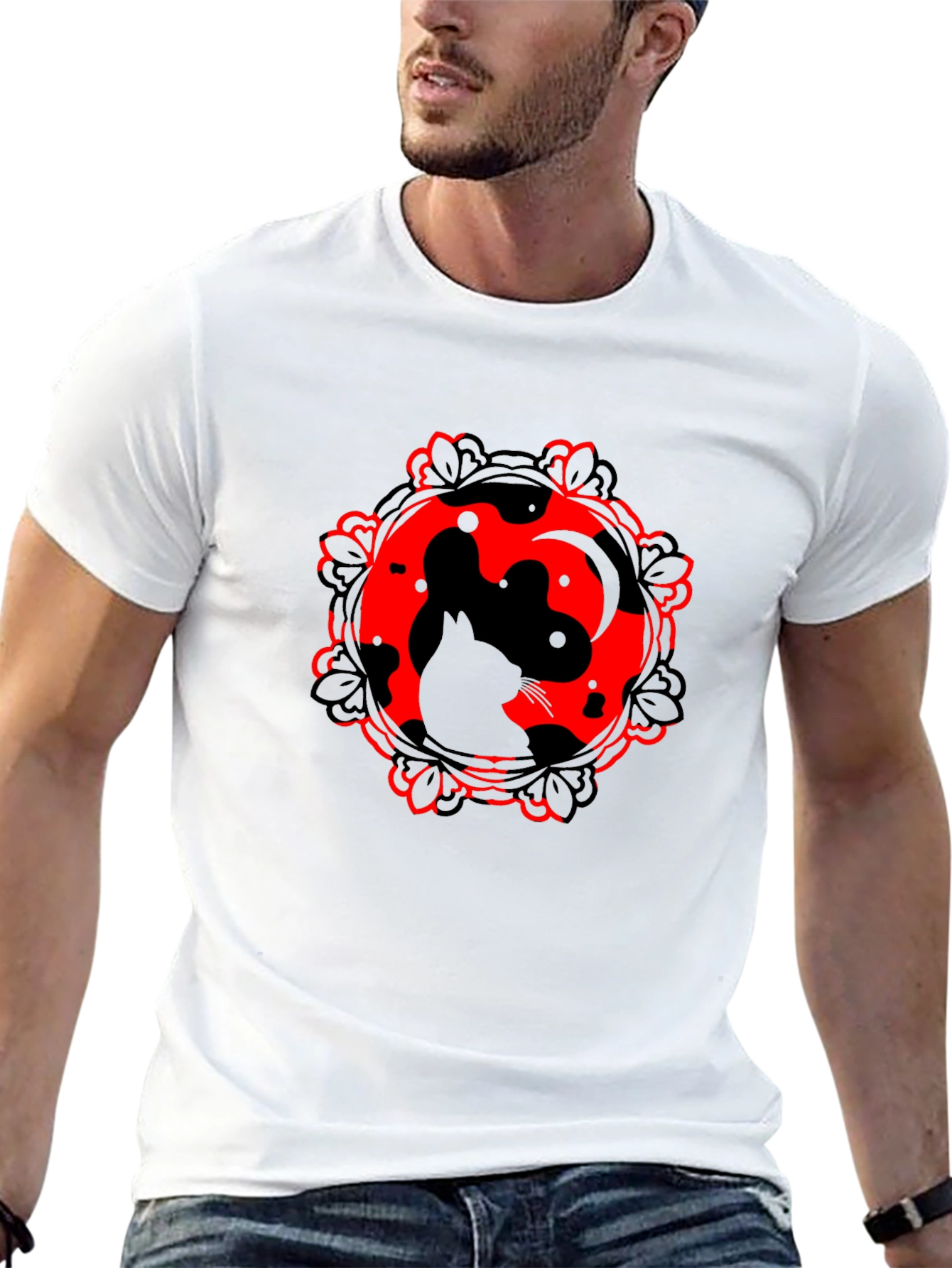 Black Cat Yin Yang Graphic Tee