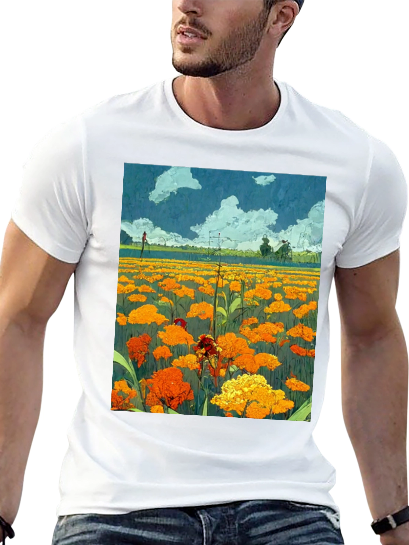 Floral Field Print Black T-Shirt