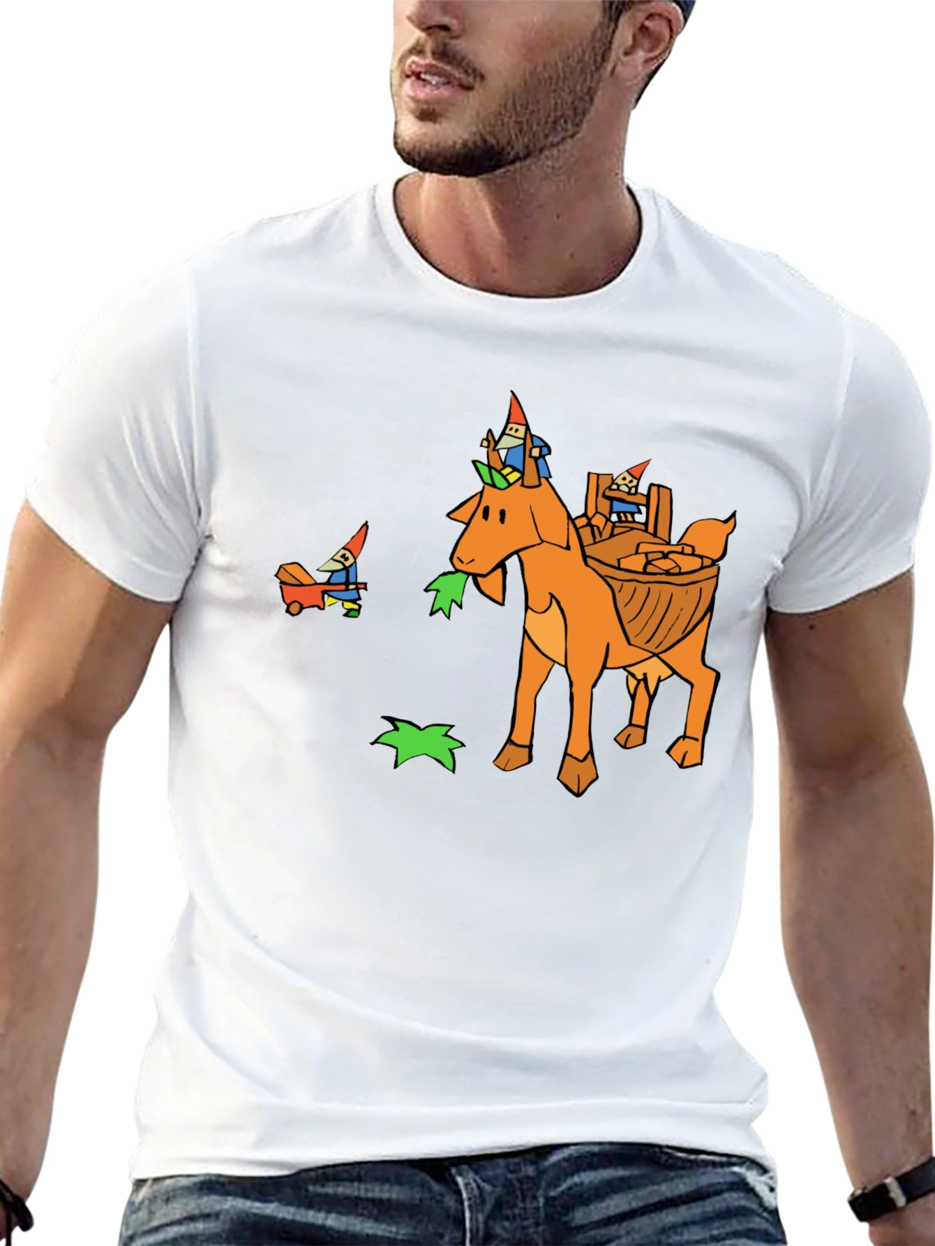Whimsical Gnome Goat T-Shirt - Unique Graphic Tee