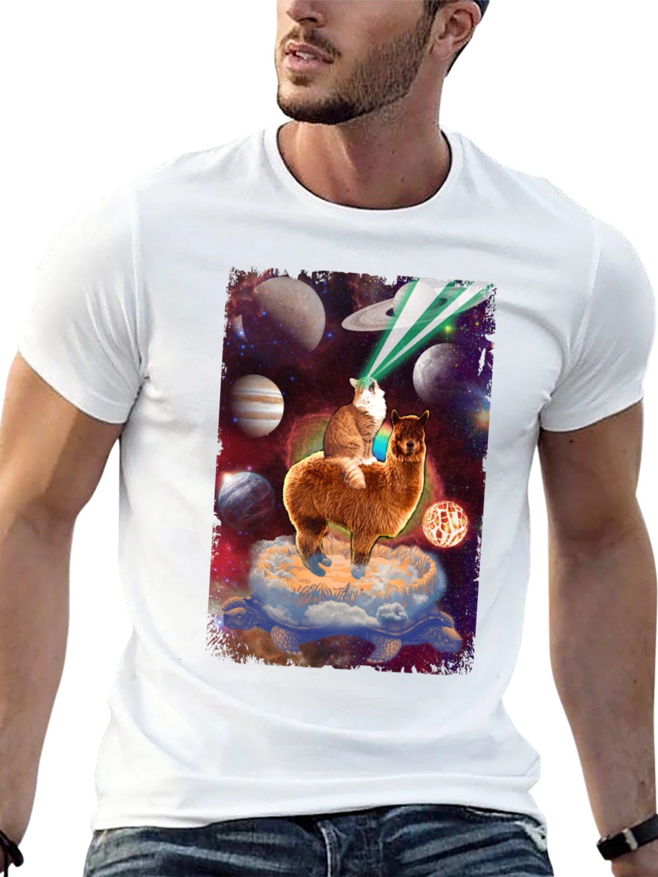 Cosmic Cat Riding Llama T-Shirt