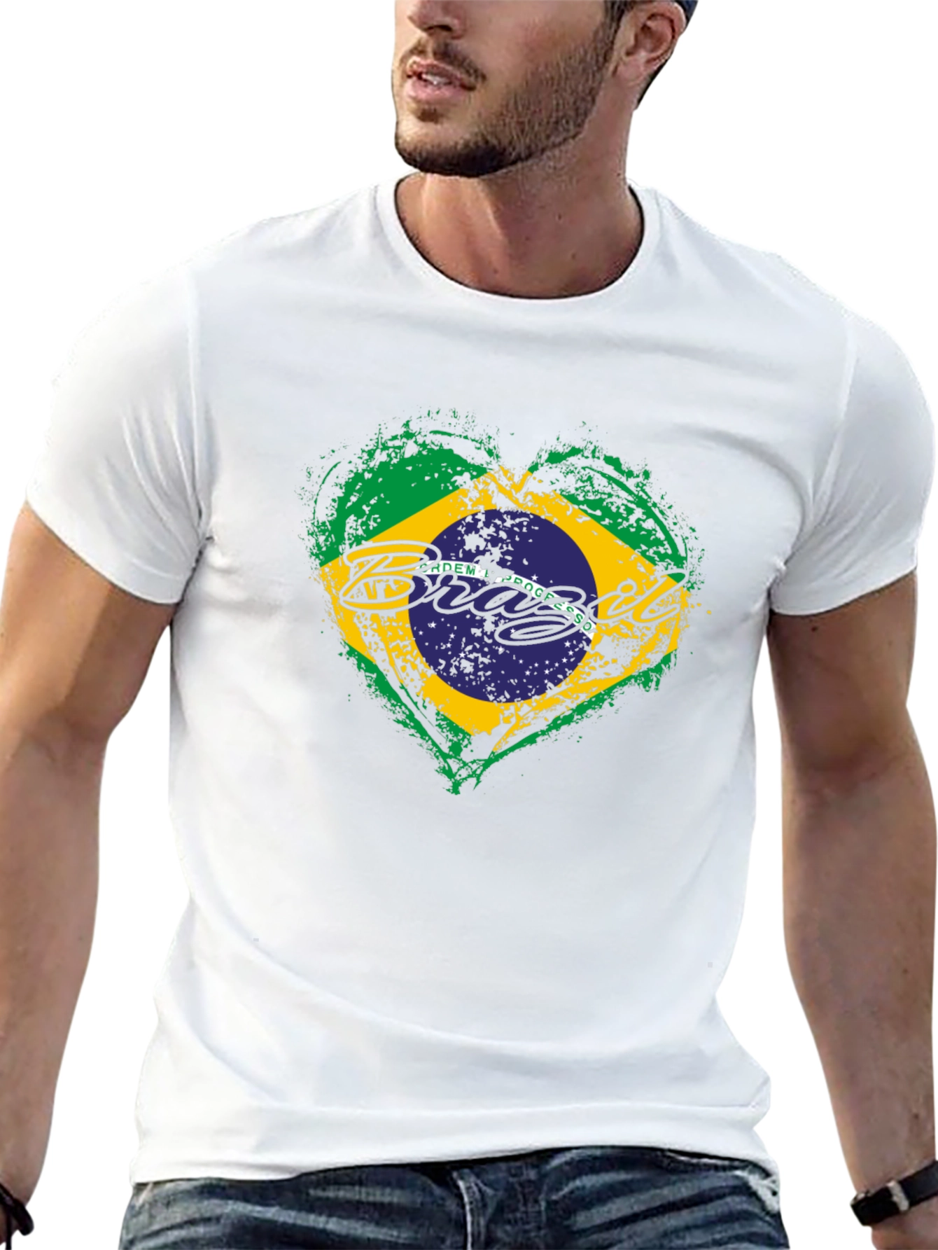 Brazil Flag Heart Black T-Shirt