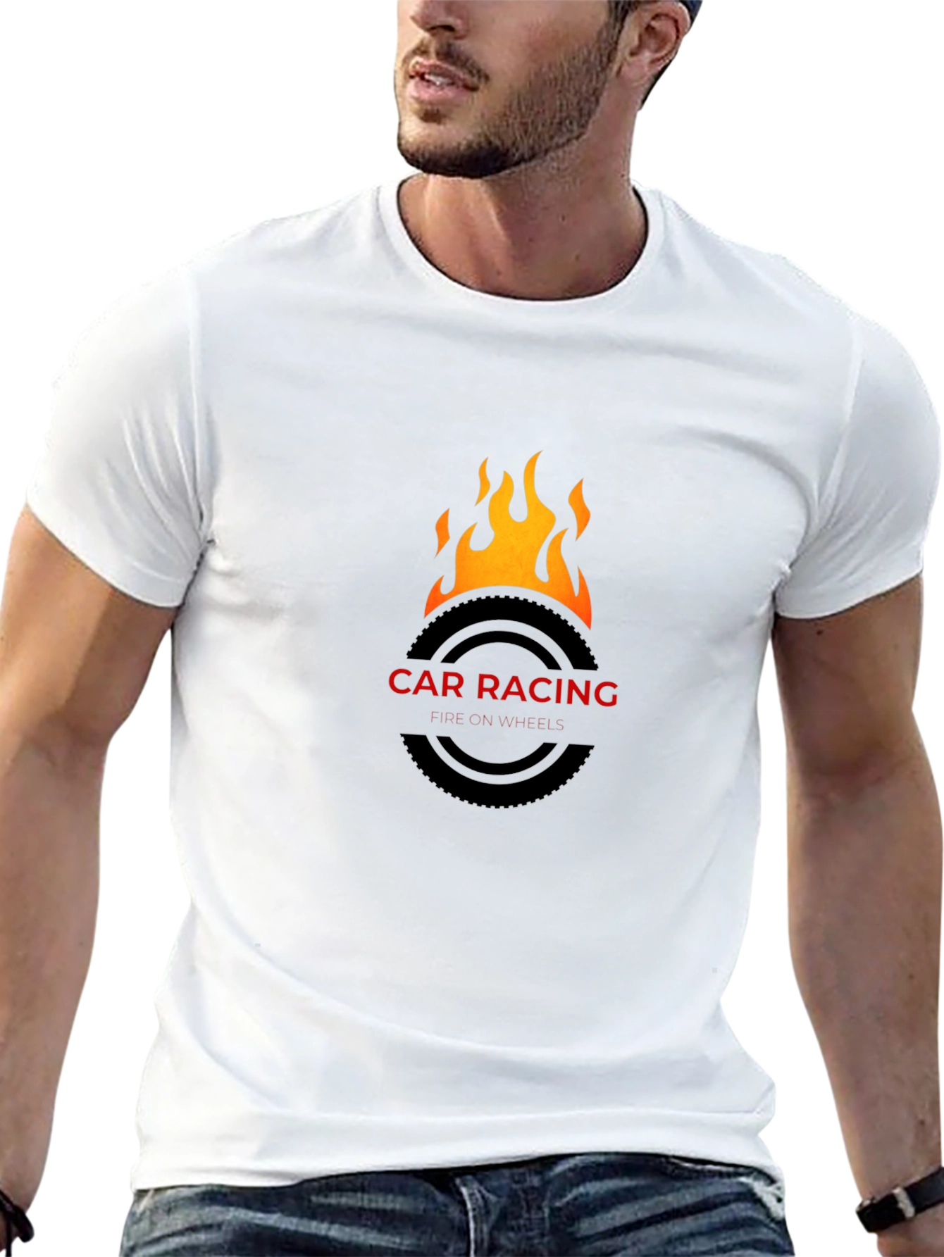 Car Racing Flame T-Shirt - Stylish Black Tee