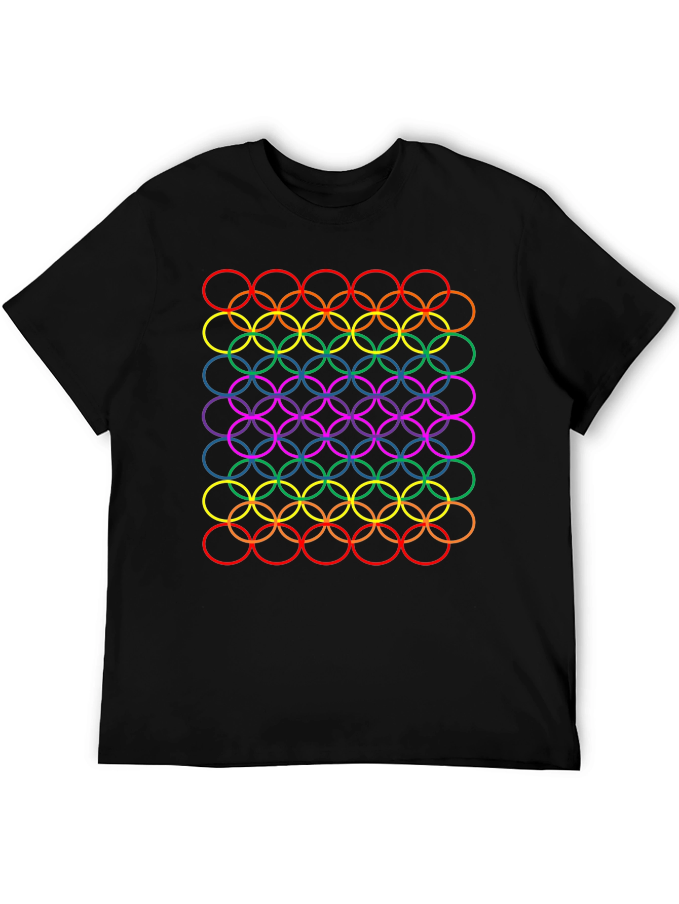 Rainbow Circle Pattern Black T-Shirt