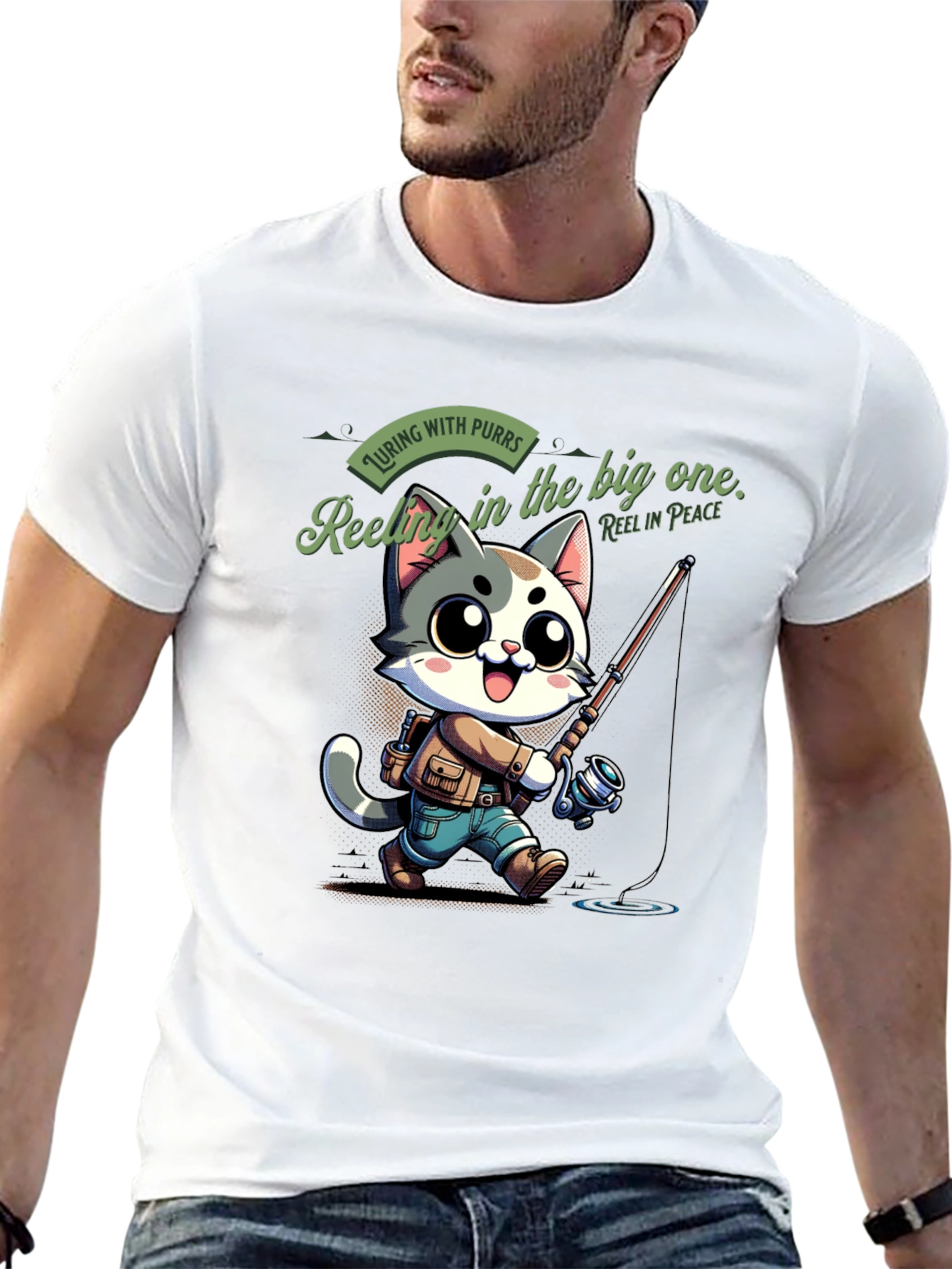 Fishing Cat Cartoon T-Shirt