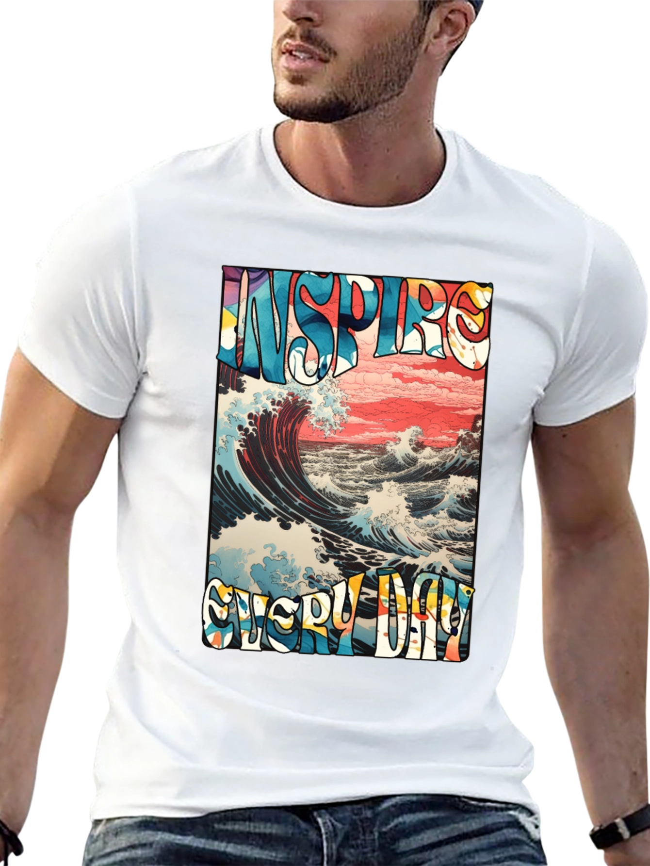 Inspire Every Day Graphic T-Shirt - Ocean Wave Design