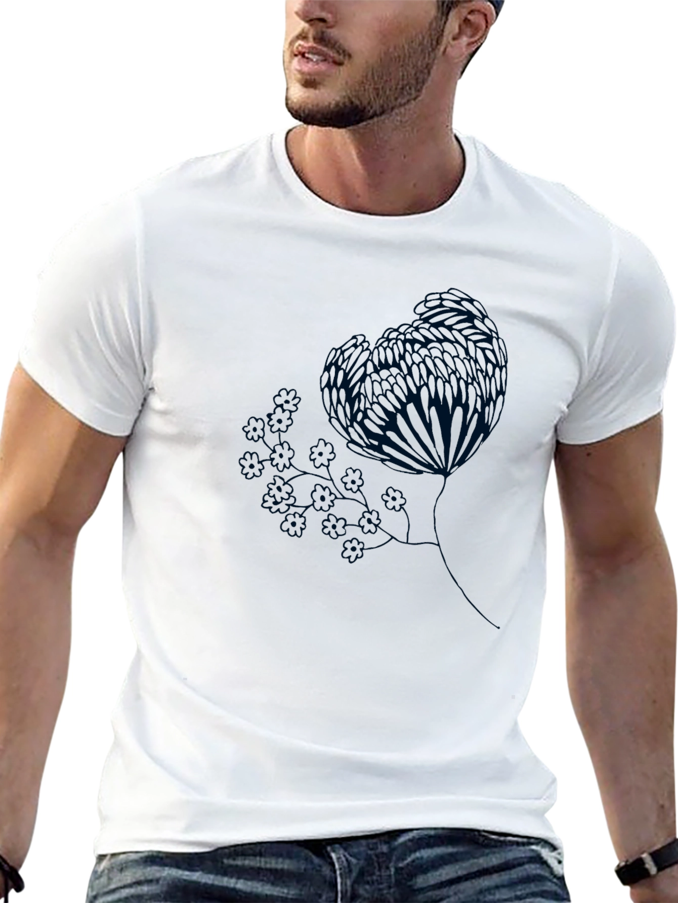 Black Tee with Floral Graphic Print