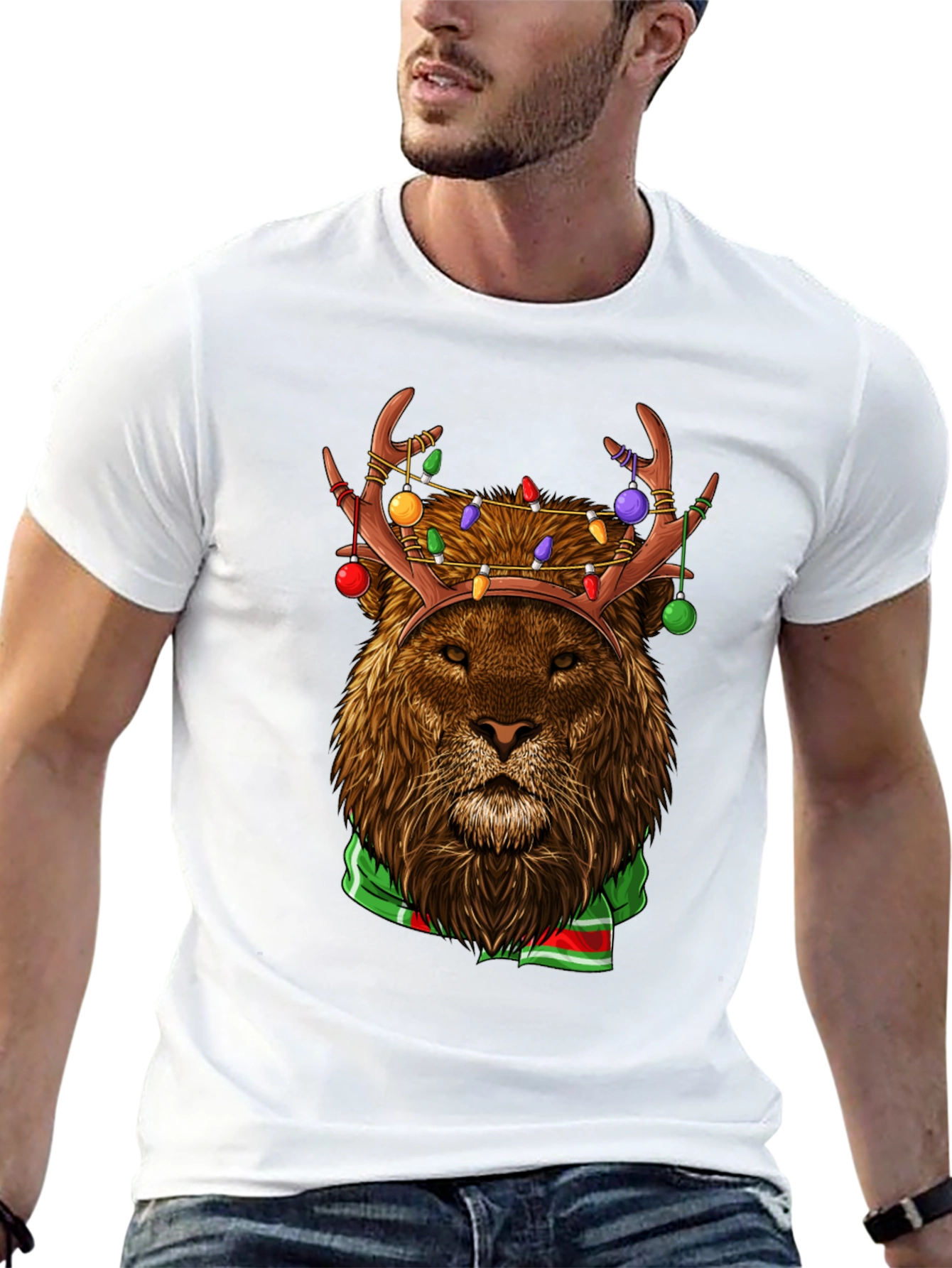 Festive Lion Graphic Tee - Holiday Apparel