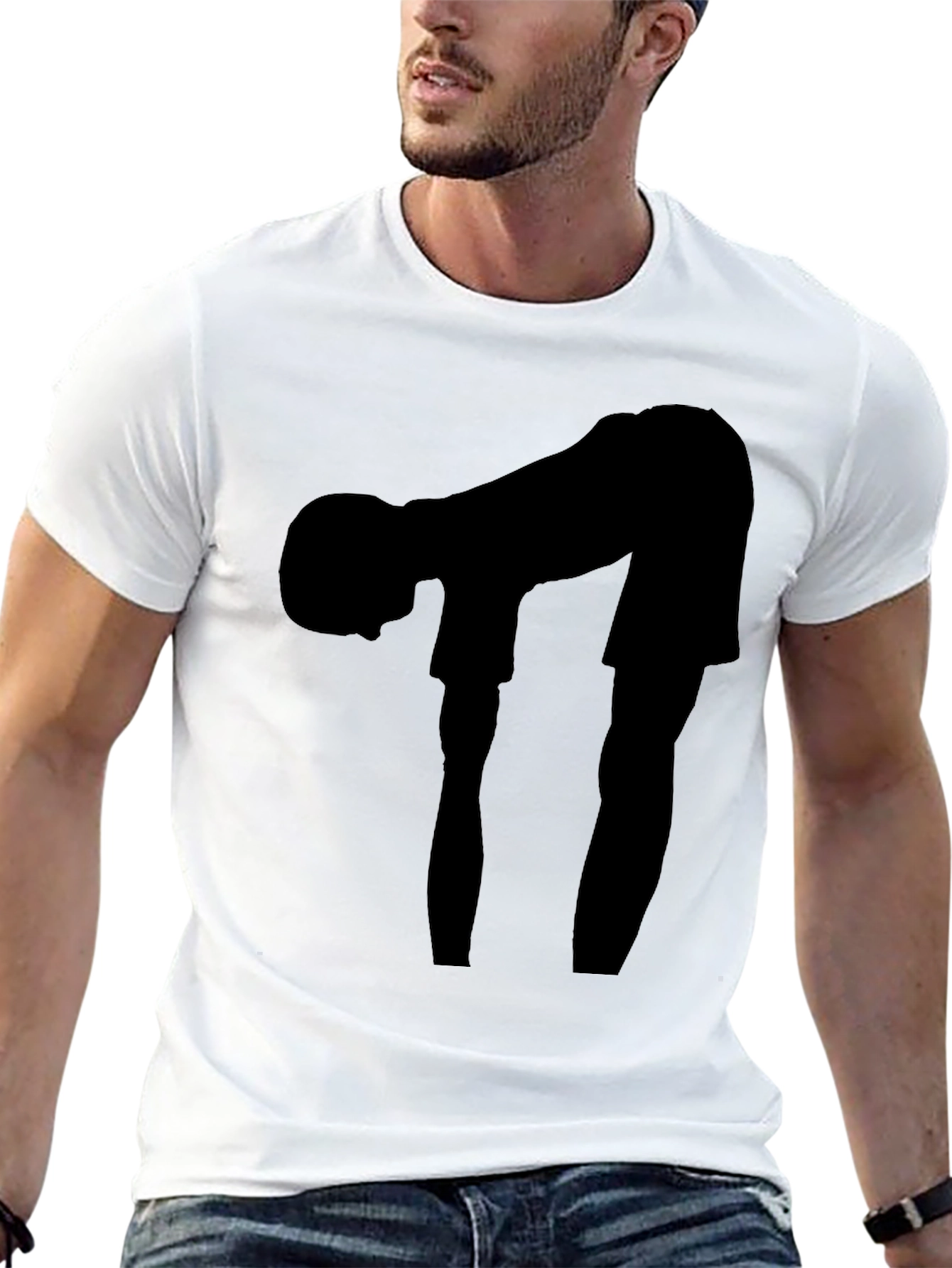 Silhouette Bending Over Black T-Shirt