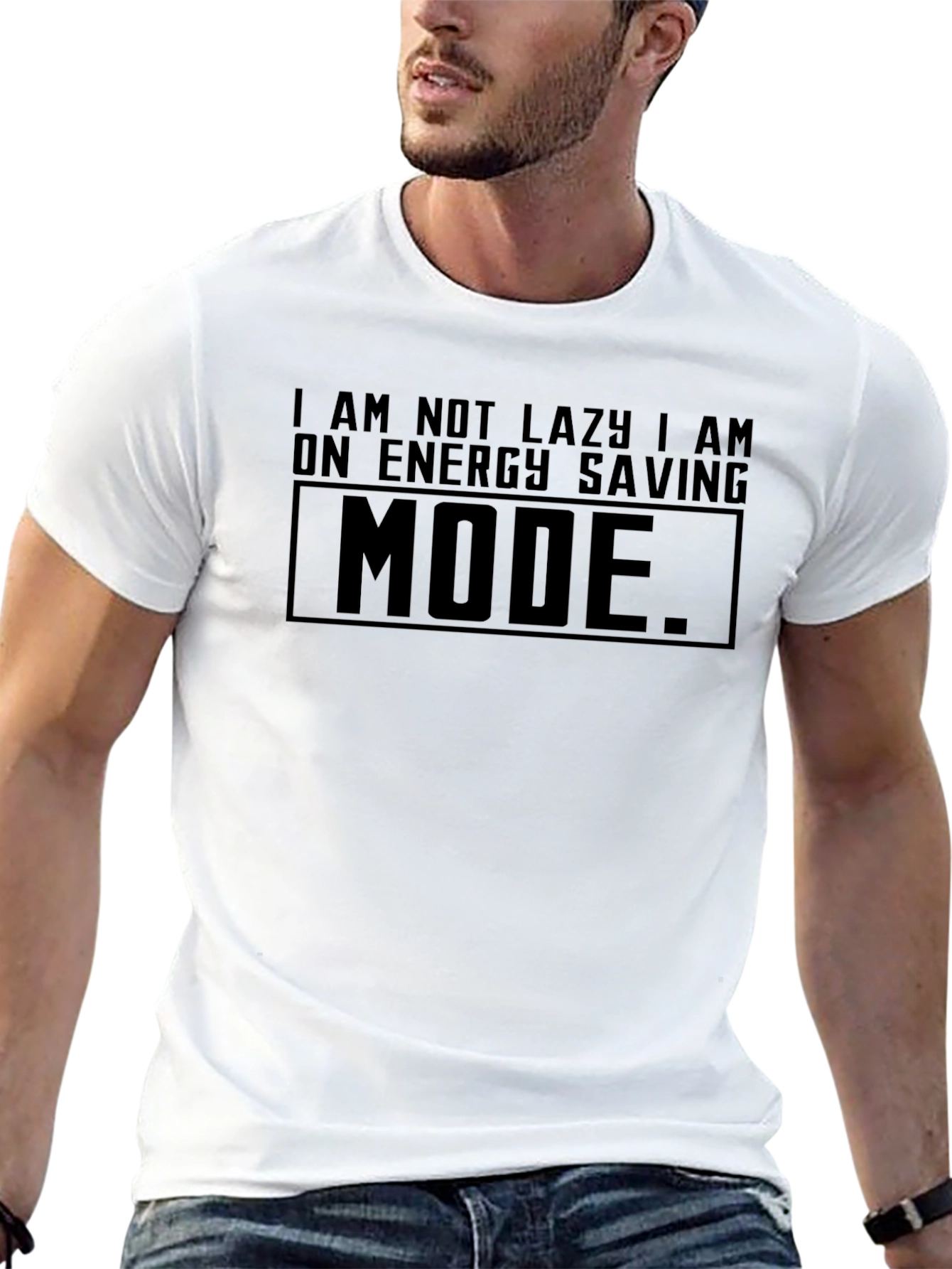 Energy Saving Mode Black T-Shirt Funny Lazy Slogan Tee