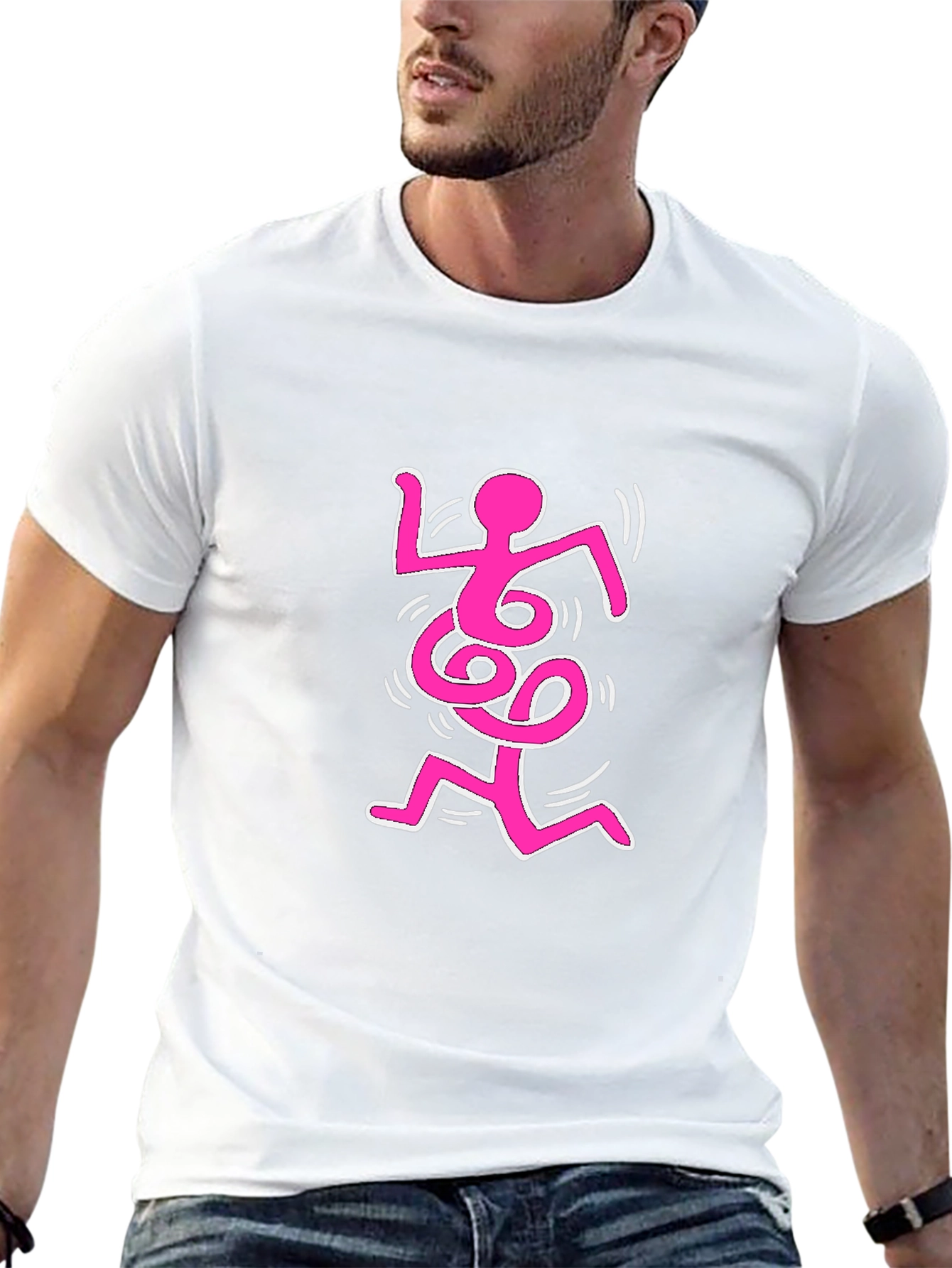 Abstract Pink Figure on Black Tee