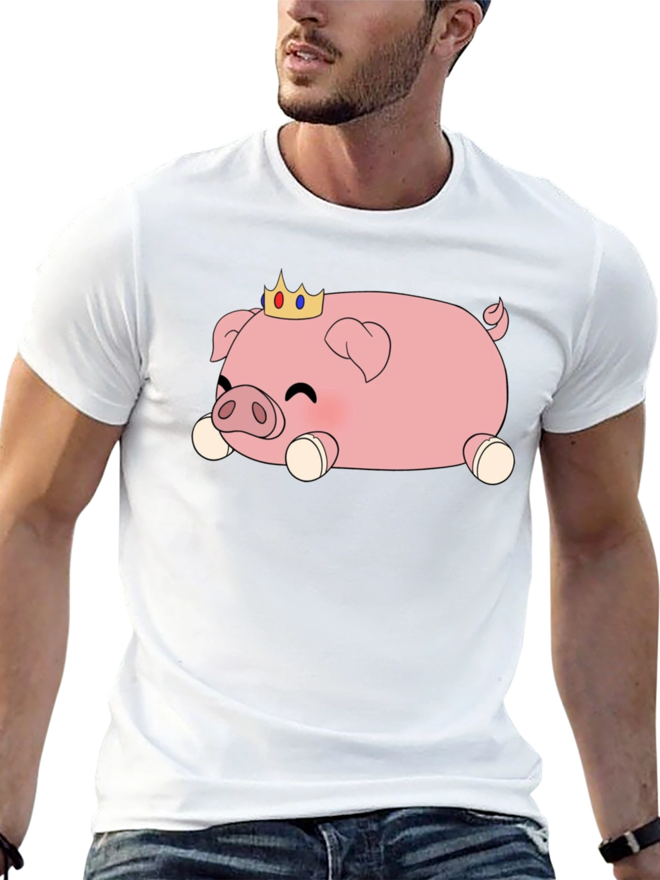 Cute Pig Crown T-Shirt - Black
