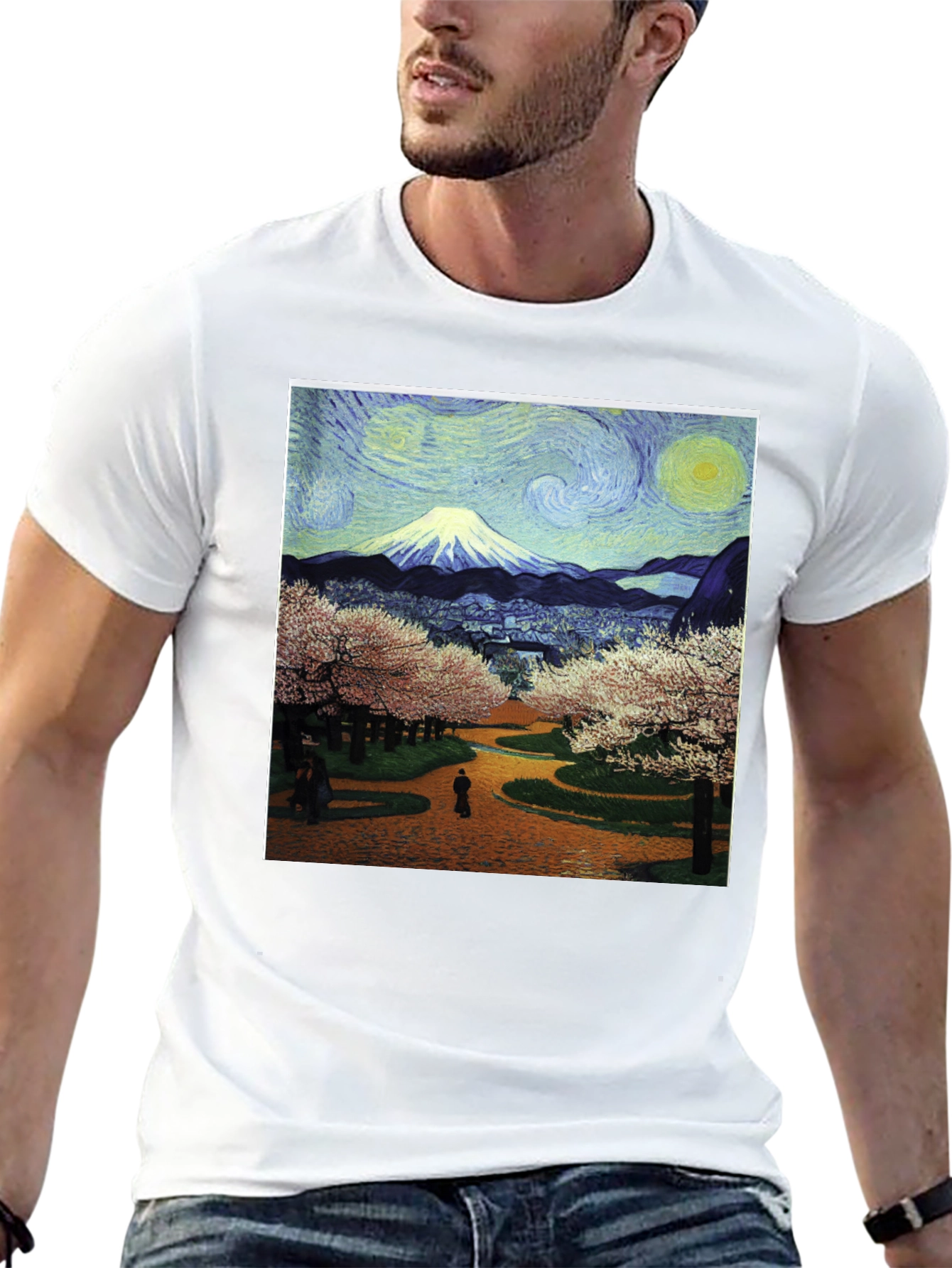 Starry Night Fuji T-Shirt - Artistic Japanese Landscape Tee
