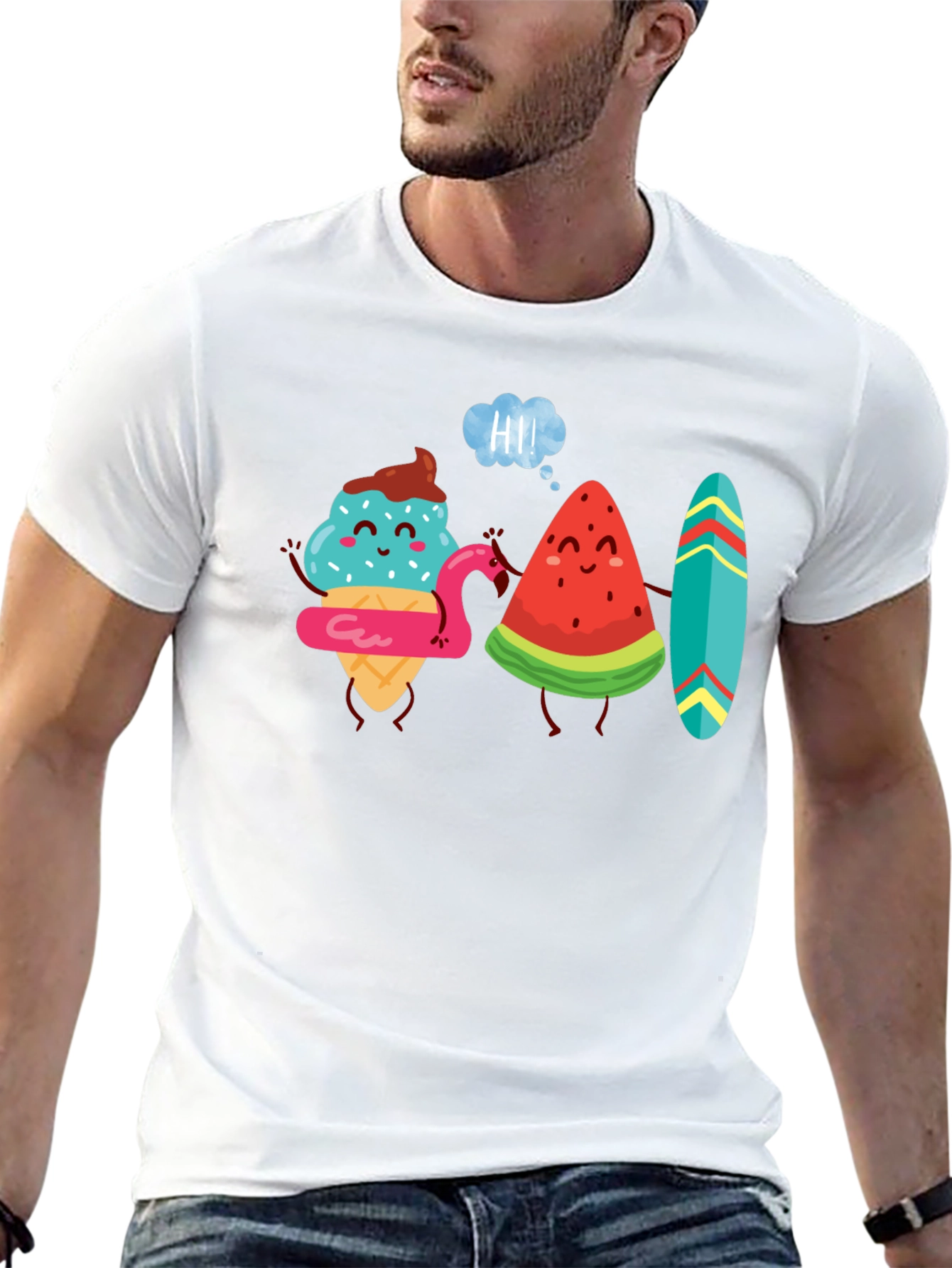 Cartoon Graphic Tee - Ice Cream & Watermelon Friends