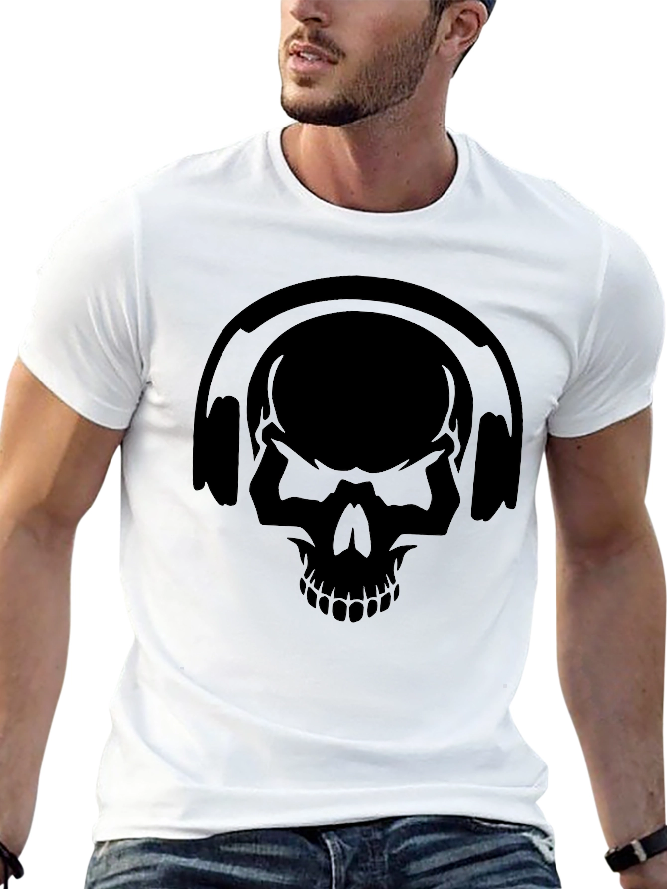 Skull Headphones Graphic Tee - Black