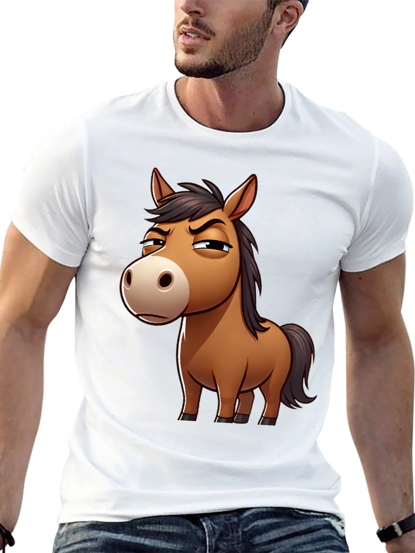 Funny Grumpy Horse Cartoon Black T-Shirt